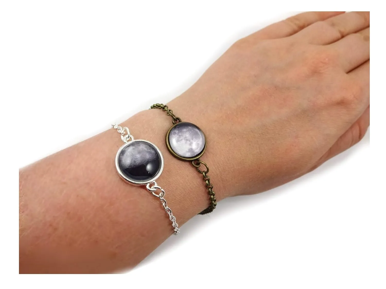 Custom Birth Moon Phase Bracelet  1 to 4 Lunar Charms in Silver, Bronze, or Stainless Steel  Glow in the Dark Option, Birthday Anniversary Gift for Her