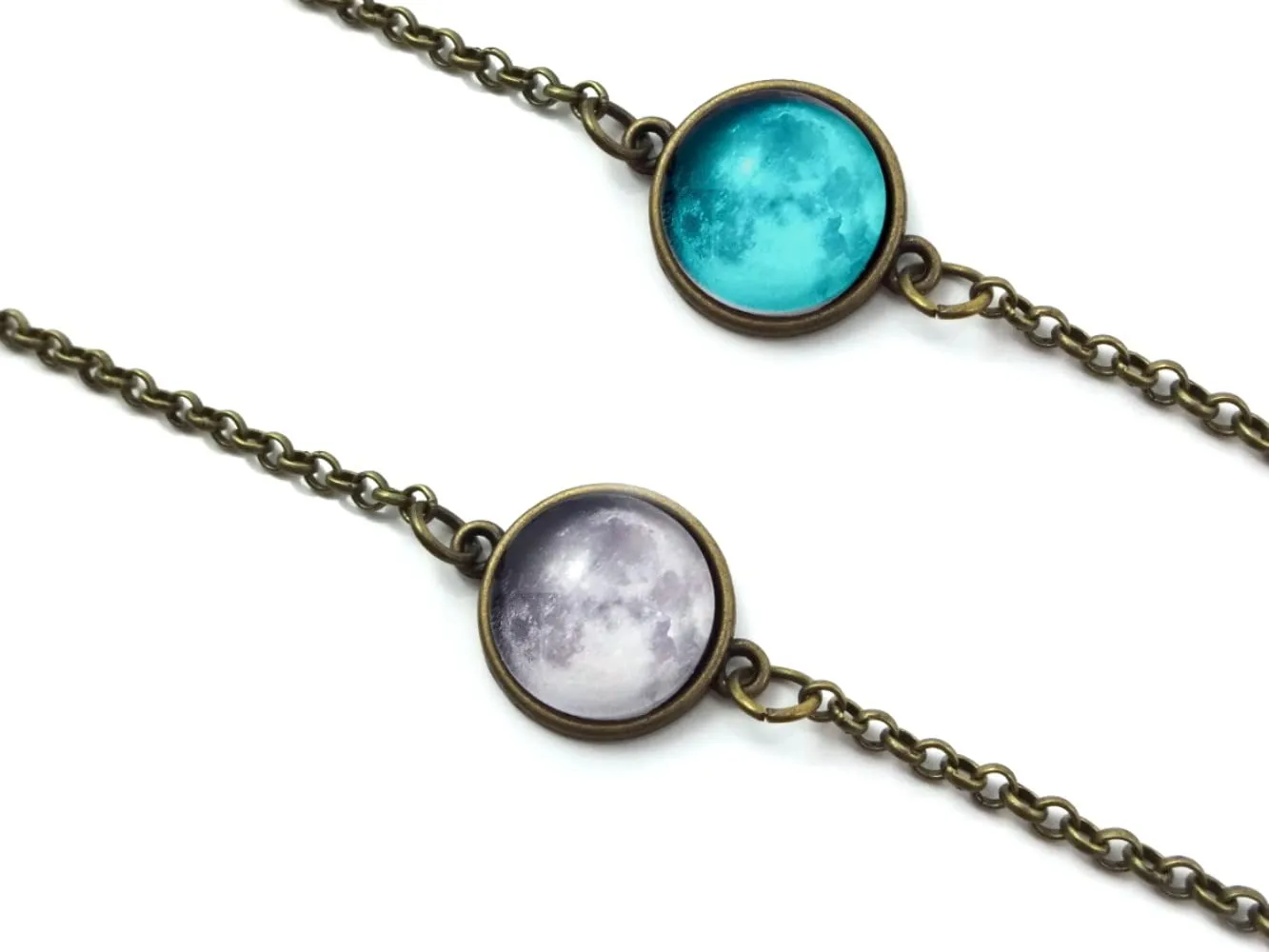 Custom Glow in the Dark Birth Moon Bracelet in Silver or Bronze - 1 to 5 Personalized Birthday Glowing Moon Phase Charm Bracelet, Unisex Men Women Jewelry