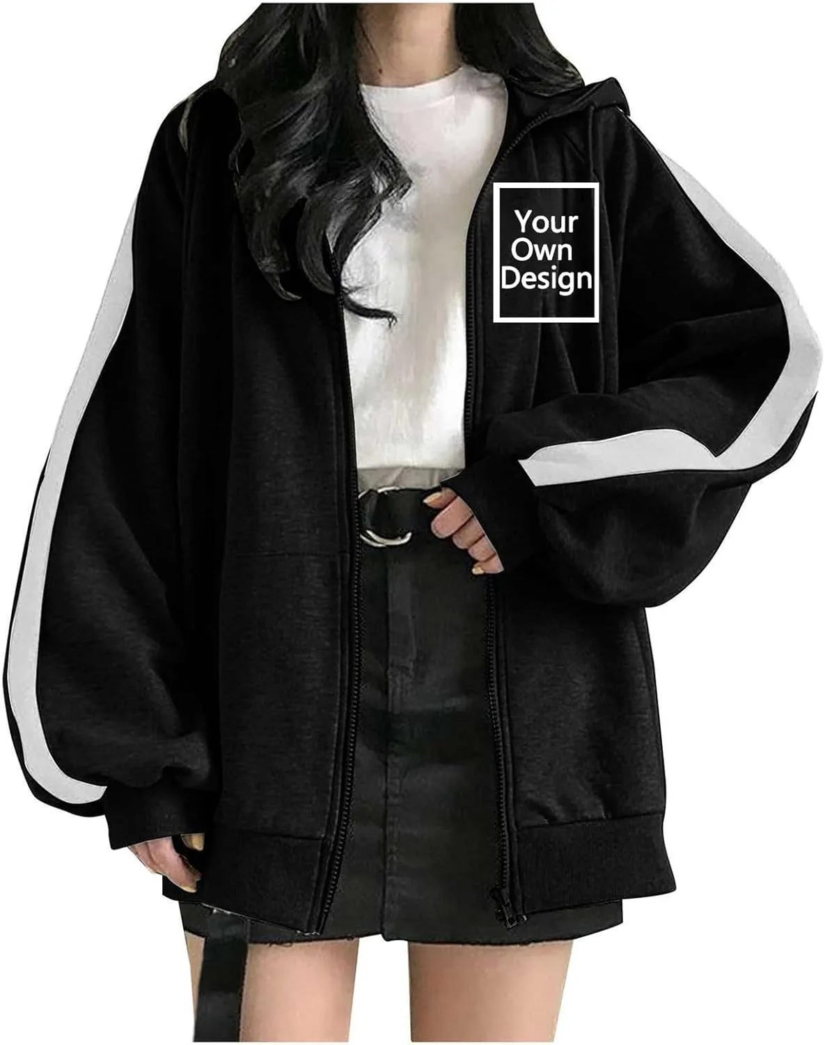 Custom Sweatshirt, Your Own Design Text/Photo/Image/Logo Women Front Printed Hoodies Zip Up Hooded Jacket