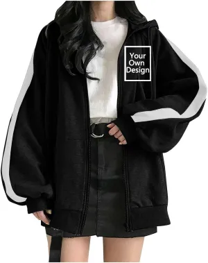 Custom Sweatshirt, Your Own Design Text/Photo/Image/Logo Women Front Printed Hoodies Zip Up Hooded Jacket