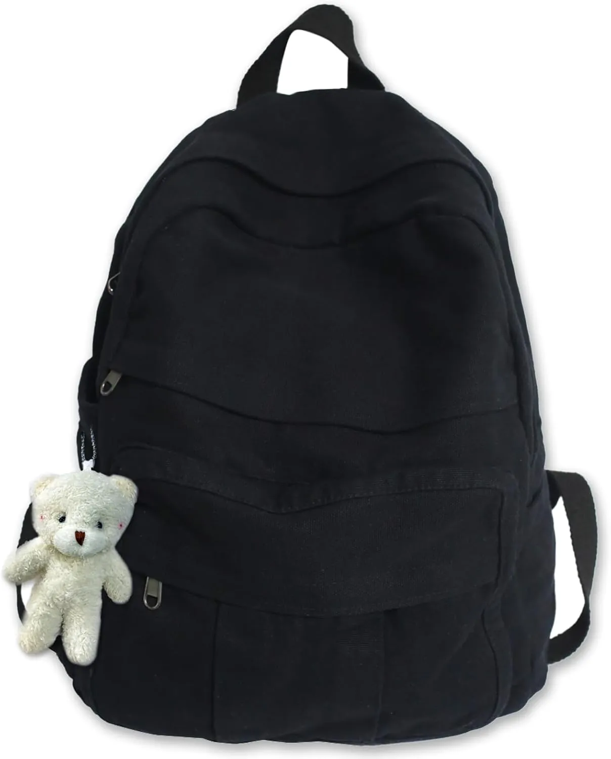 Cute Canvas Backpacks for Women Girls, Aesthetic Laptop Bookbag Vintage Backpack for College High School, Black