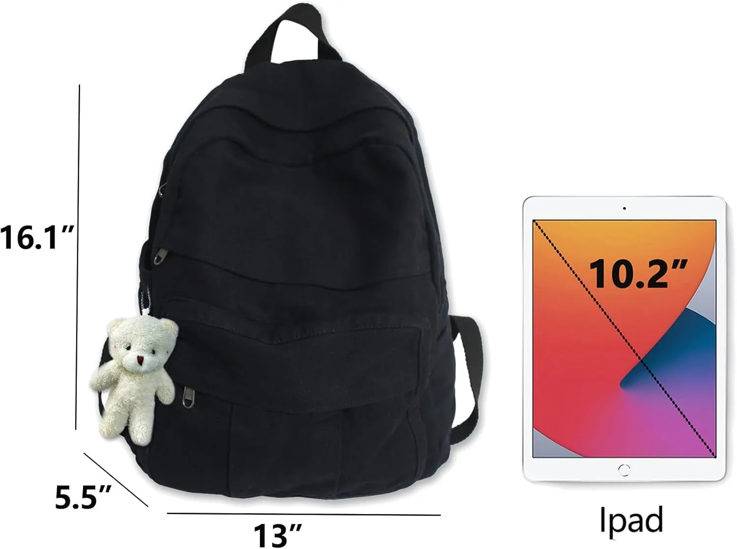 Cute Canvas Backpacks for Women Girls, Aesthetic Laptop Bookbag Vintage Backpack for College High School, Black