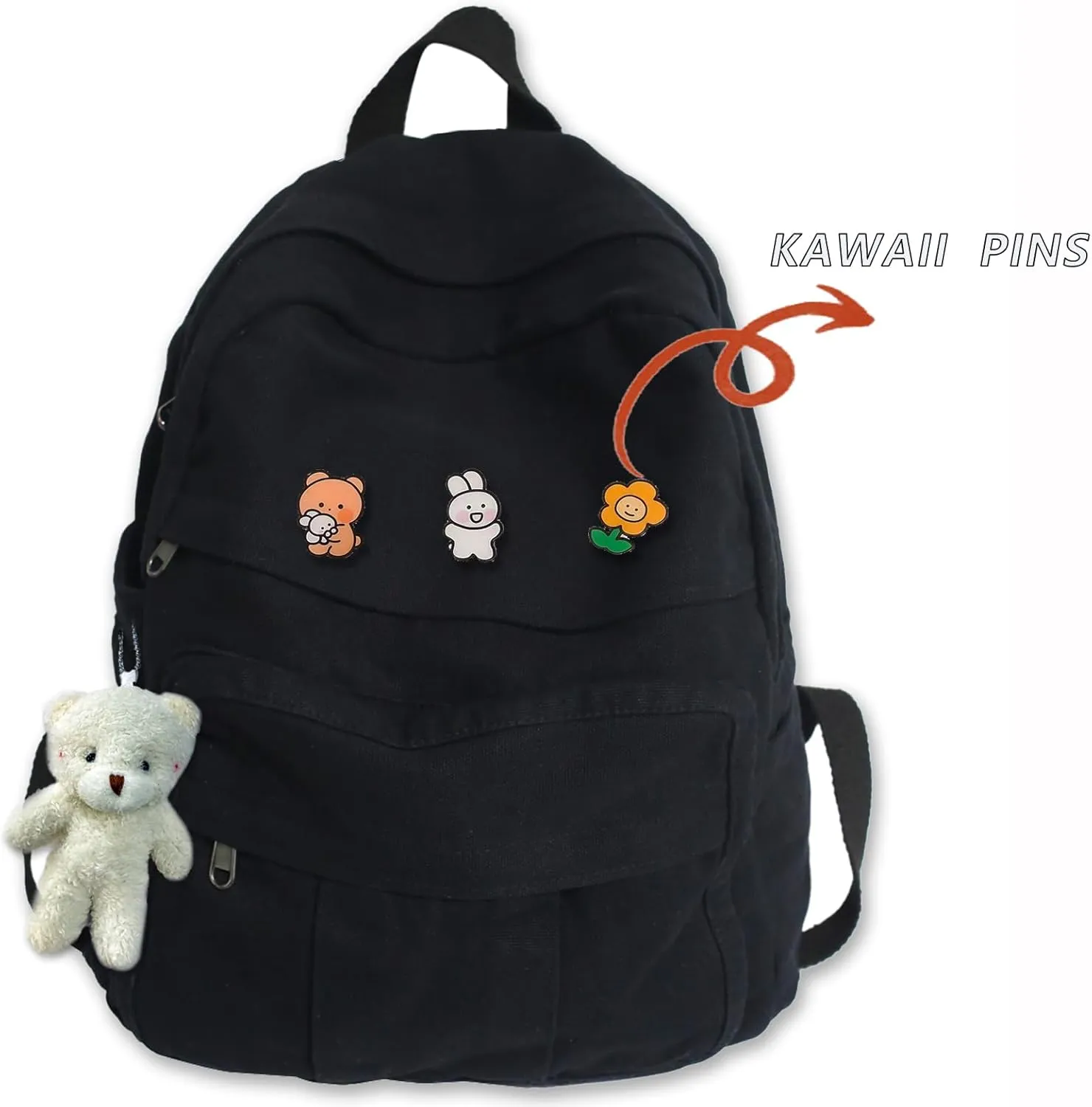 Cute Canvas Backpacks for Women Girls, Aesthetic Laptop Bookbag Vintage Backpack for College High School, Black