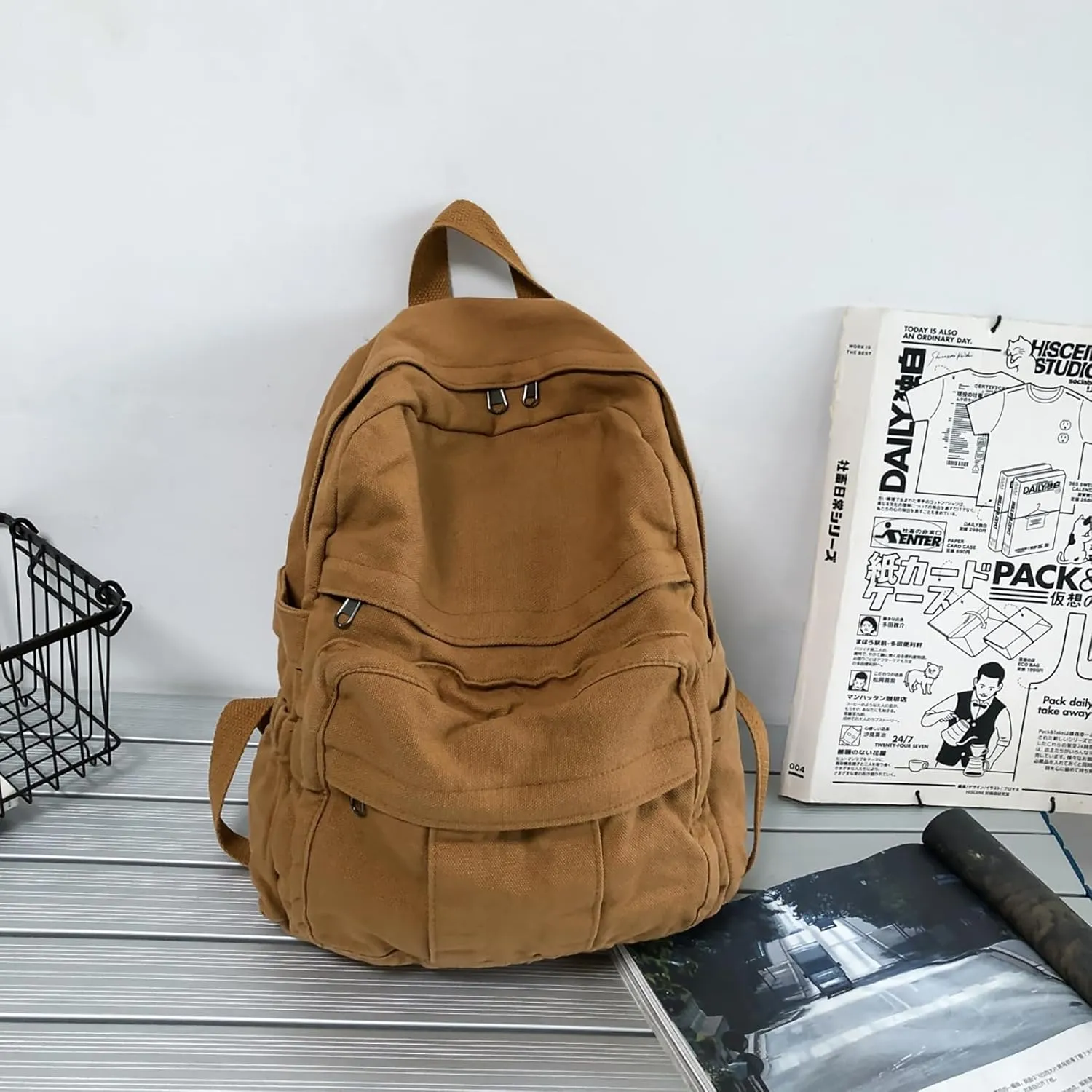 Cute Canvas Backpacks for Women Girls, Aesthetic Laptop Bookbag Vintage Backpack for College High School, Brown