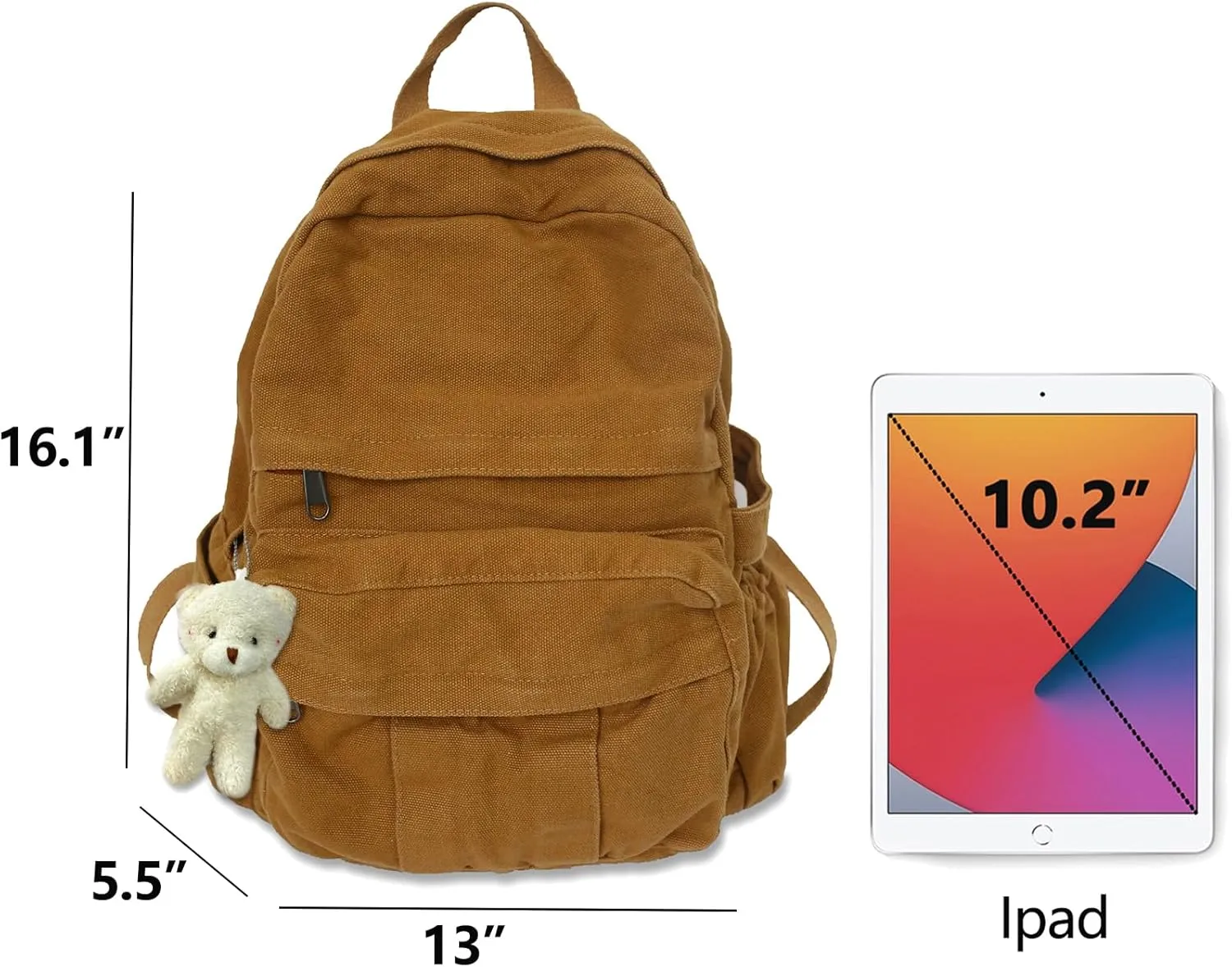 Cute Canvas Backpacks for Women Girls, Aesthetic Laptop Bookbag Vintage Backpack for College High School, Brown