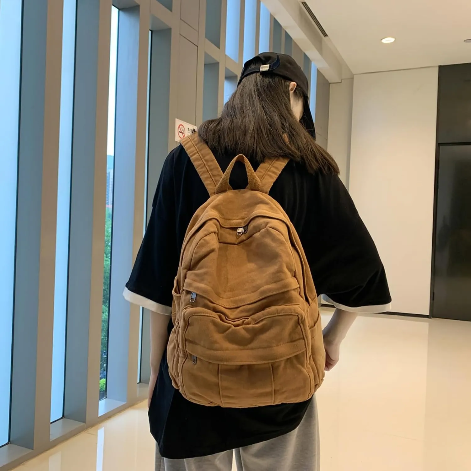 Cute Canvas Backpacks for Women Girls, Aesthetic Laptop Bookbag Vintage Backpack for College High School, Brown