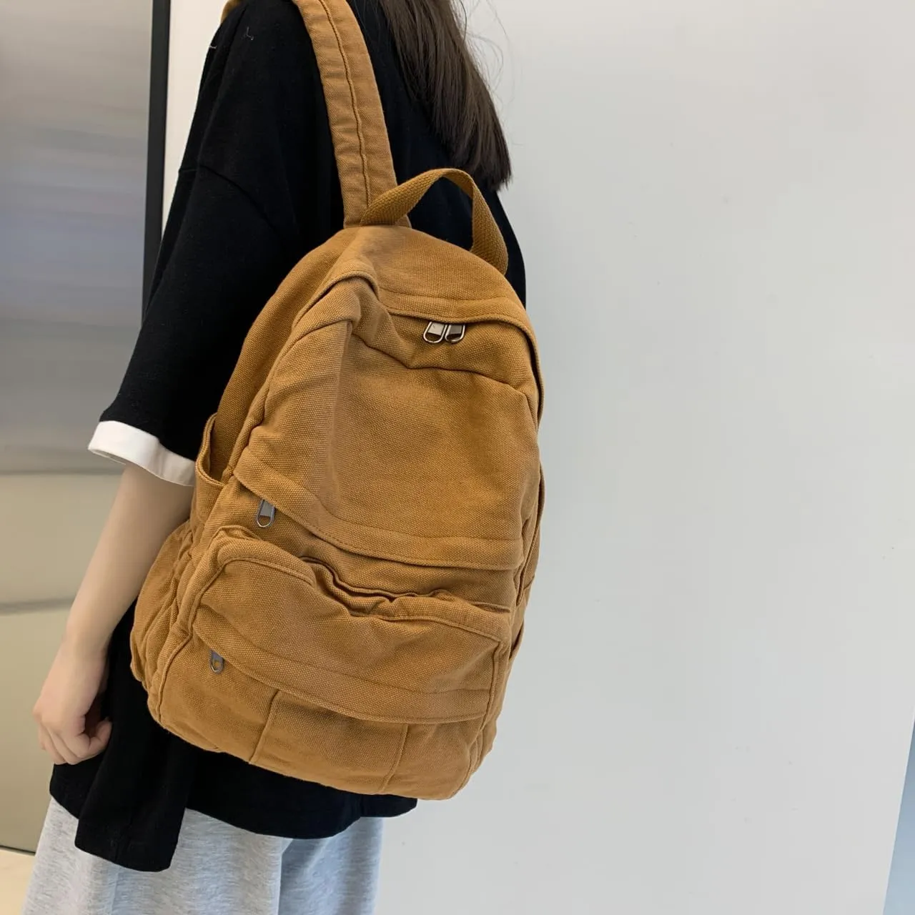 Cute Canvas Backpacks for Women Girls, Aesthetic Laptop Bookbag Vintage Backpack for College High School, Brown