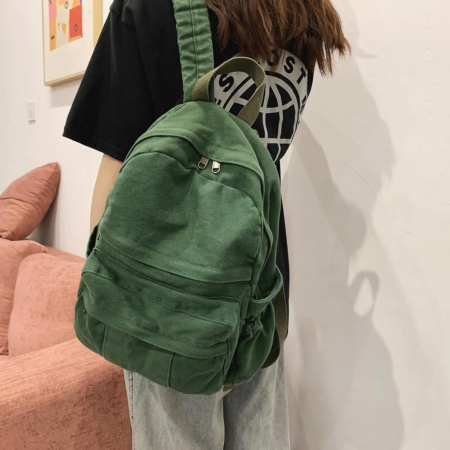 Cute Canvas Backpacks for Women Girls, Aesthetic Laptop Bookbag Vintage Backpack for College High School