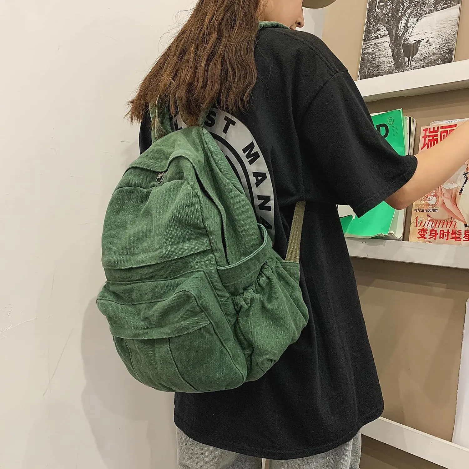 Cute Canvas Backpacks for Women Girls, Aesthetic Laptop Bookbag Vintage Backpack for College High School