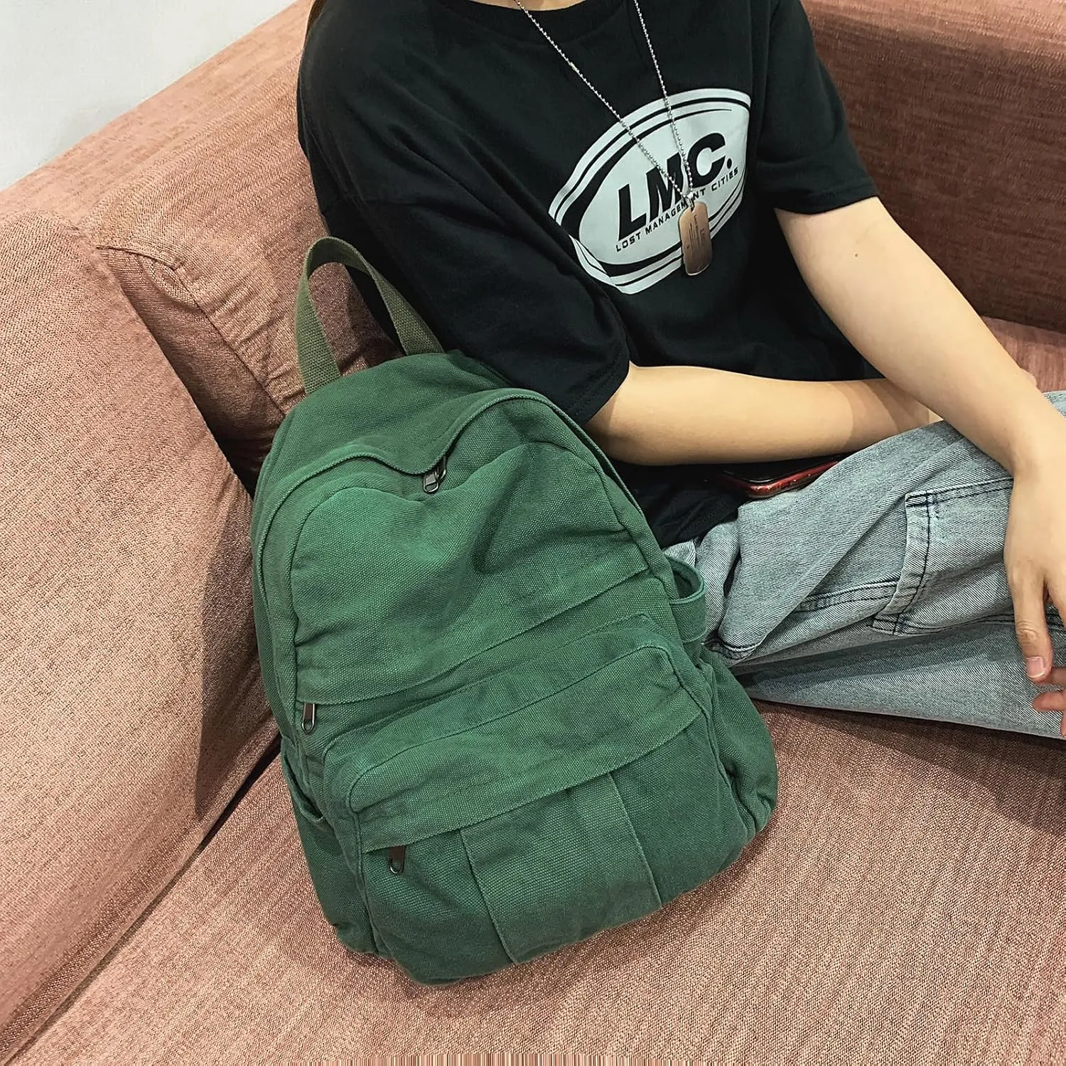 Cute Canvas Backpacks for Women Girls, Aesthetic Laptop Bookbag Vintage Backpack for College High School