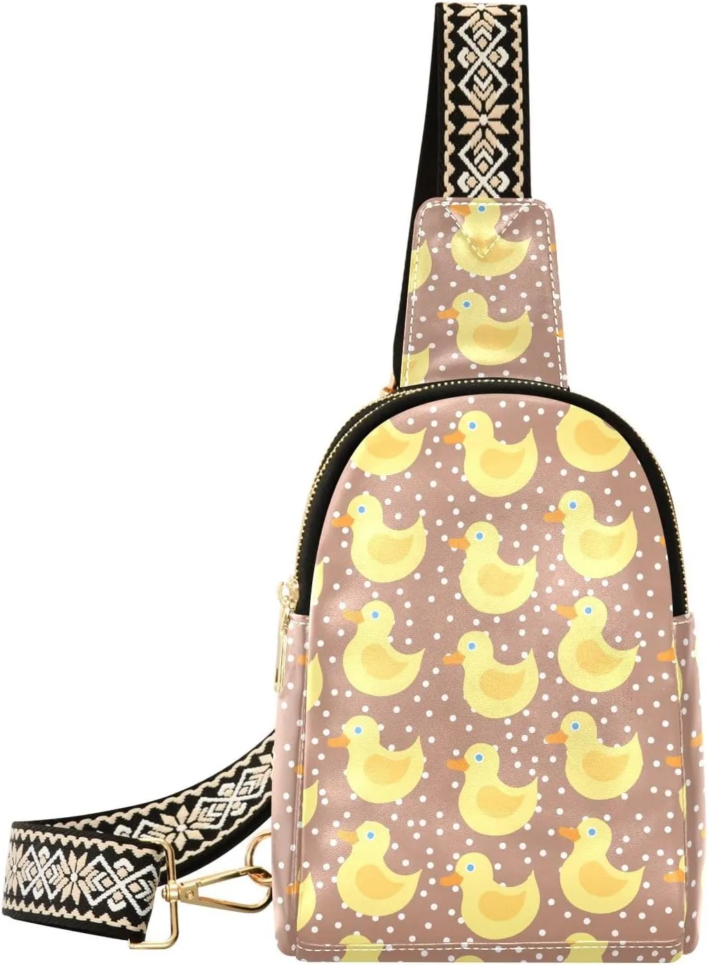 Cute Pattern with Duck Fanny Pack Crossbody PC Leather Small Sling Bag for Women Dots Fashion Waist Packs Chest Bag for Travel Sports Running Hiking