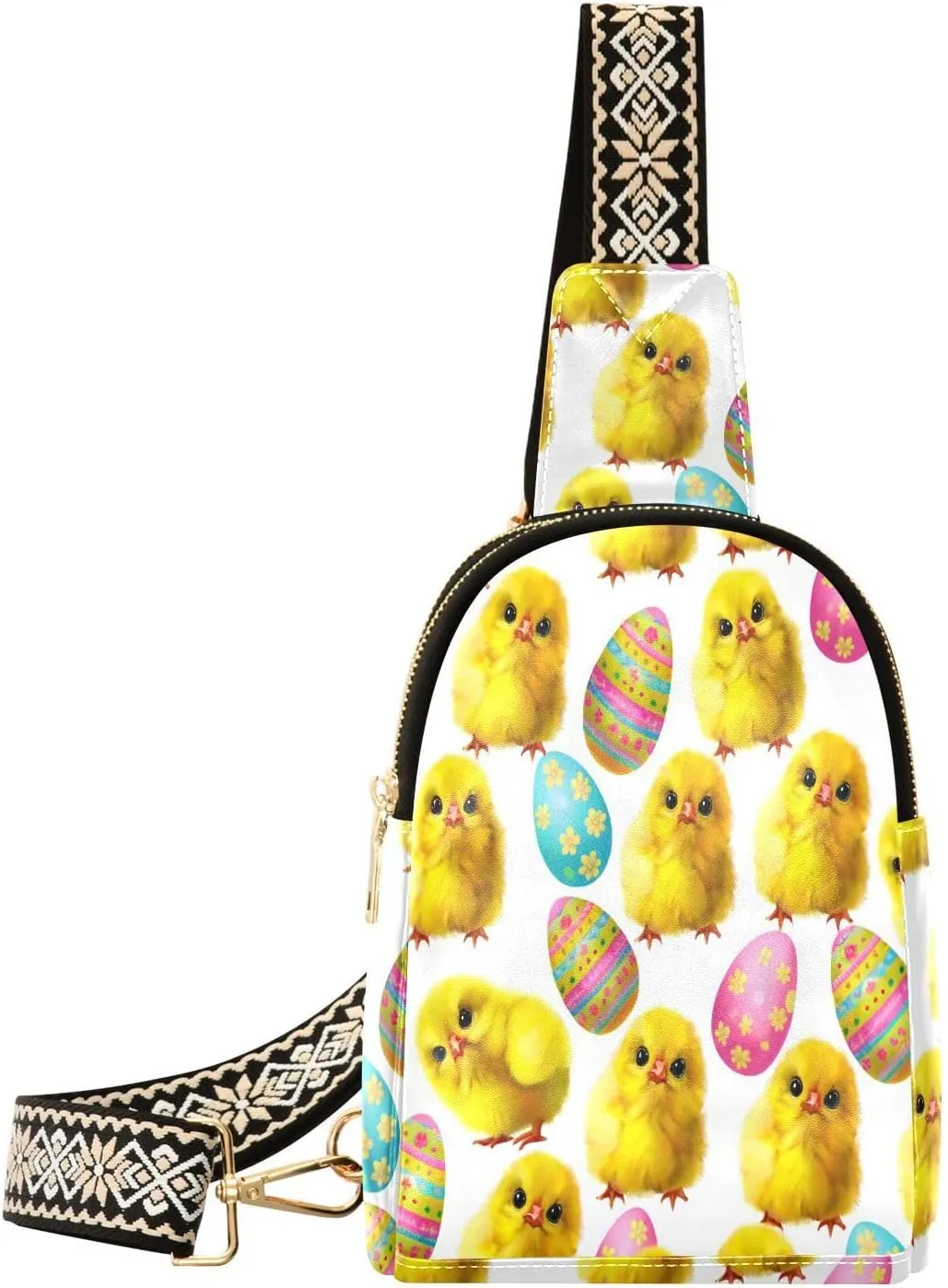 Cute Watercolor Easter Chick Fanny Pack Crossbody PC Leather Small Sling Bag for Women Fashion Waist Packs Chest Bag for Travel Sports Running Hiking