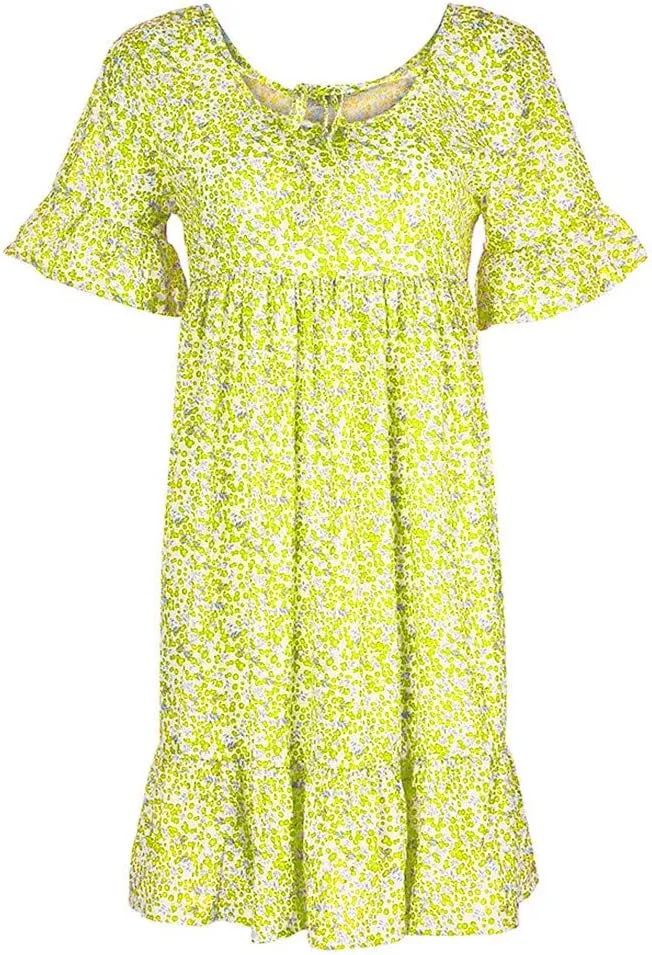 Cute Winter Dresses for Women Women's Ladies Sexy Loose Print Hlaf Sleeve Ruffles Mini Dress Summer Dress