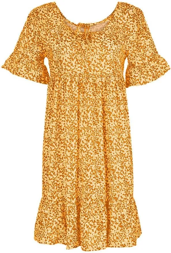 Cute Winter Dresses for Women Women's Ladies Sexy Loose Print Hlaf Sleeve Ruffles Mini Dress Summer Dress