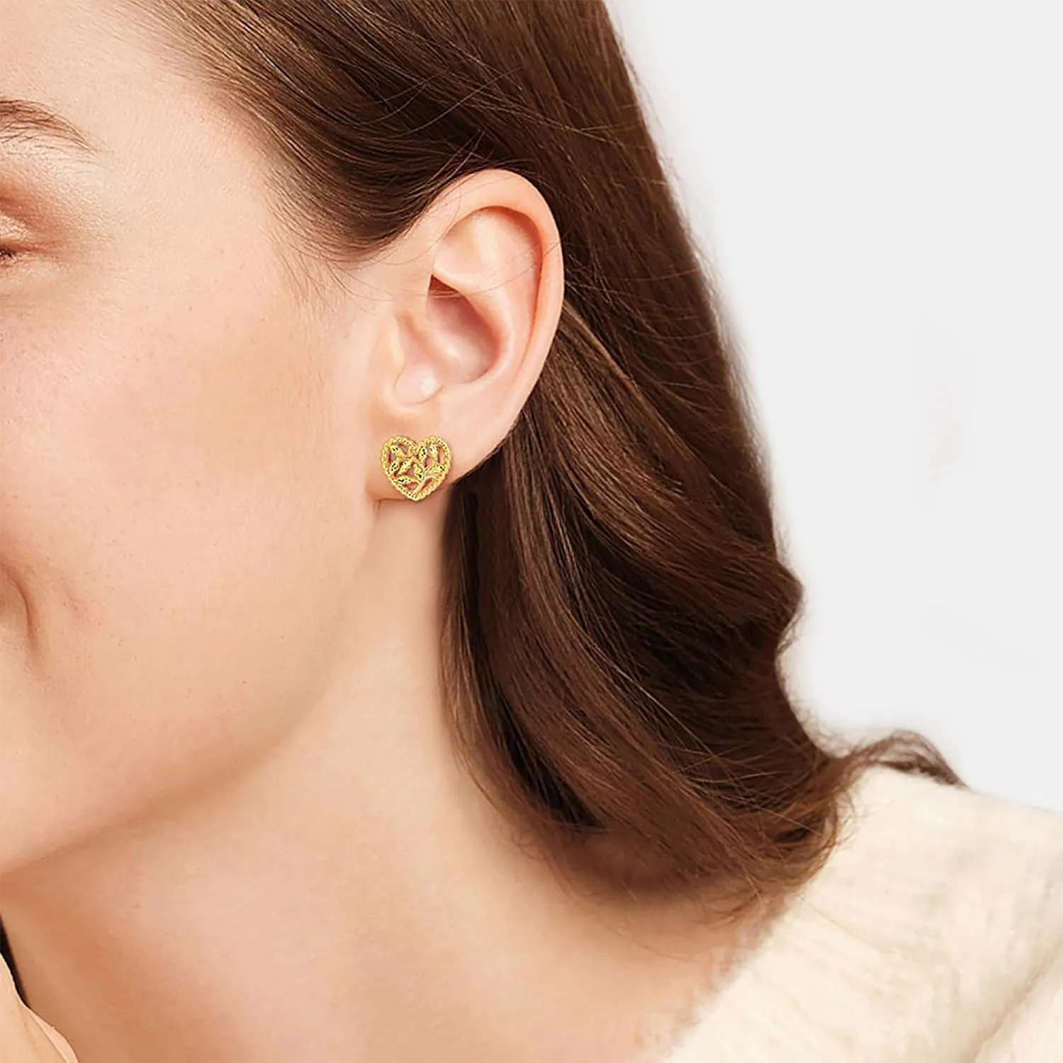 Daffany Heart Stud Earrings Olive Leaf Twisted Rope Two-Tone 18K Gold Plated Earring Studs Inlaid with Birthstones Jewelry for Women