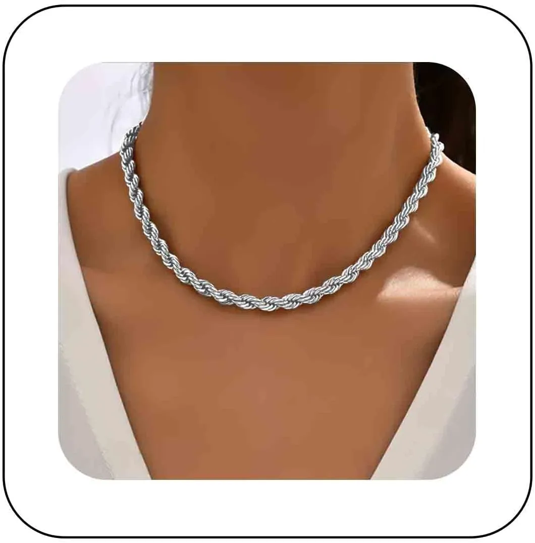 Dainty Chunky Twisted Rope Necklace Twisted Link Chain Necklace Thick Rope Chain Choker Necklace Minimalist Gold Twisted Chain Necklace Jewelry for Women