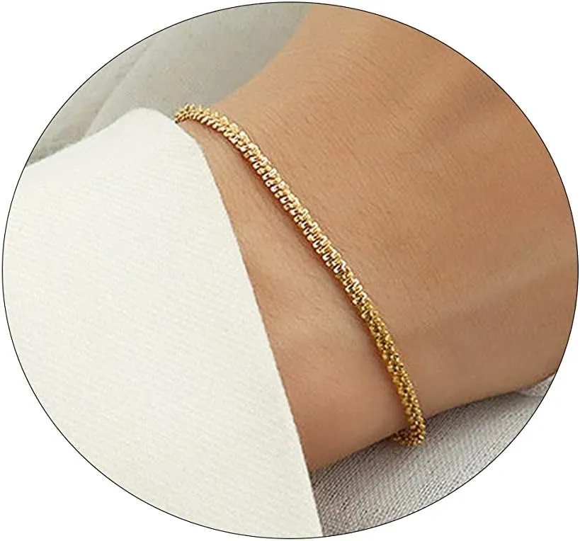 Dainty Gold Shine Bracelet for Women 14K Gold Plated Lightweight Chain Bracelets Twisted Rope Bracelet Charm Bracelet Minimalist Handmade Jewelry Gift