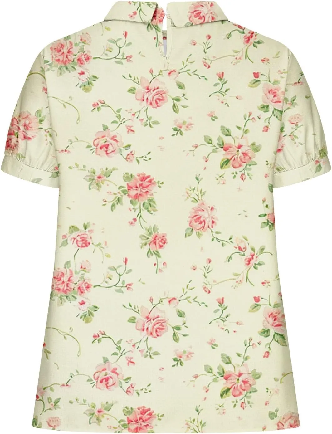DASAYO Cute Tops for Women Peter Pan Collar Short Sleeve Linen Shirts Plus Size Floral Blouses Dressy Casual Summer Clothes