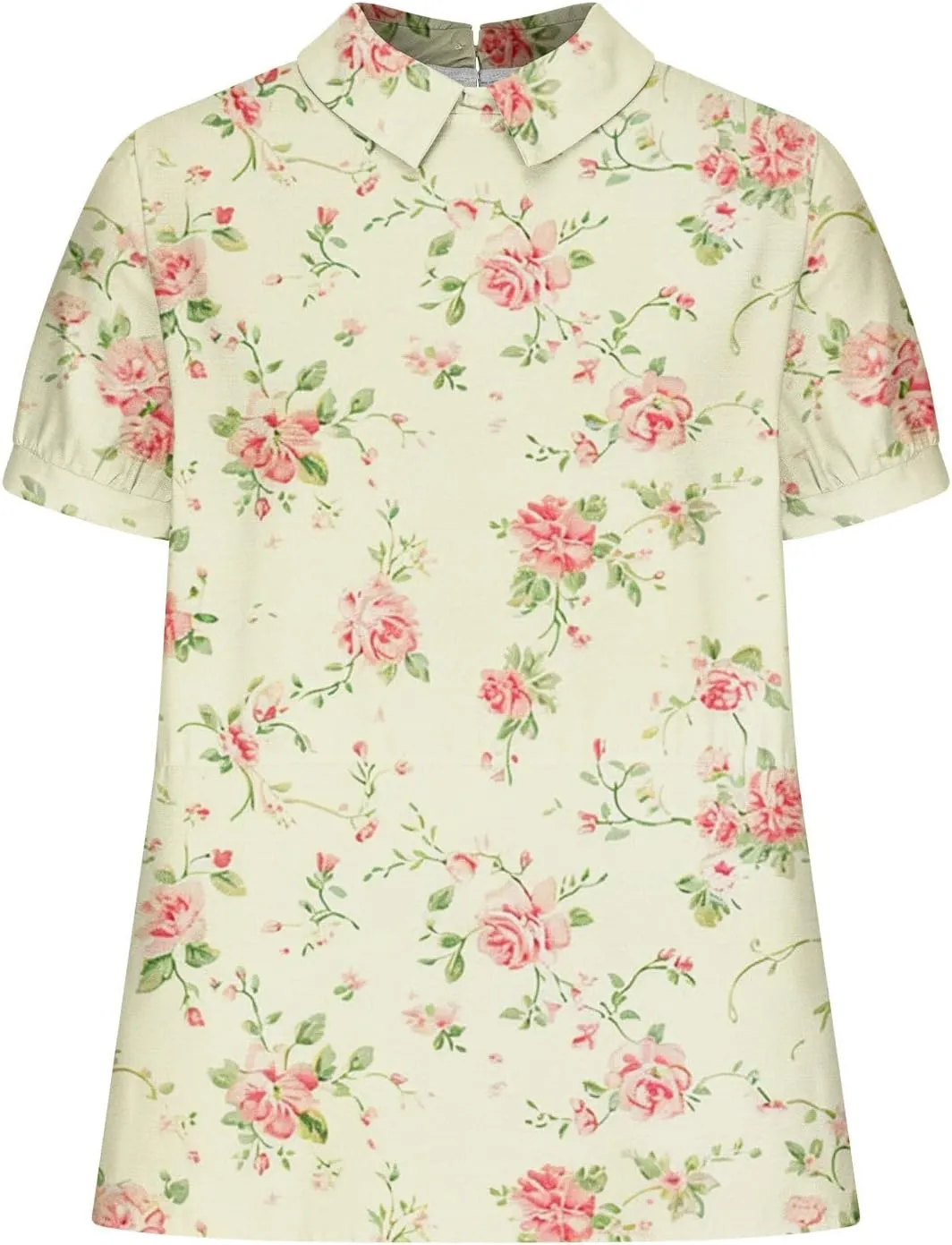 DASAYO Cute Tops for Women Peter Pan Collar Short Sleeve Linen Shirts Plus Size Floral Blouses Dressy Casual Summer Clothes