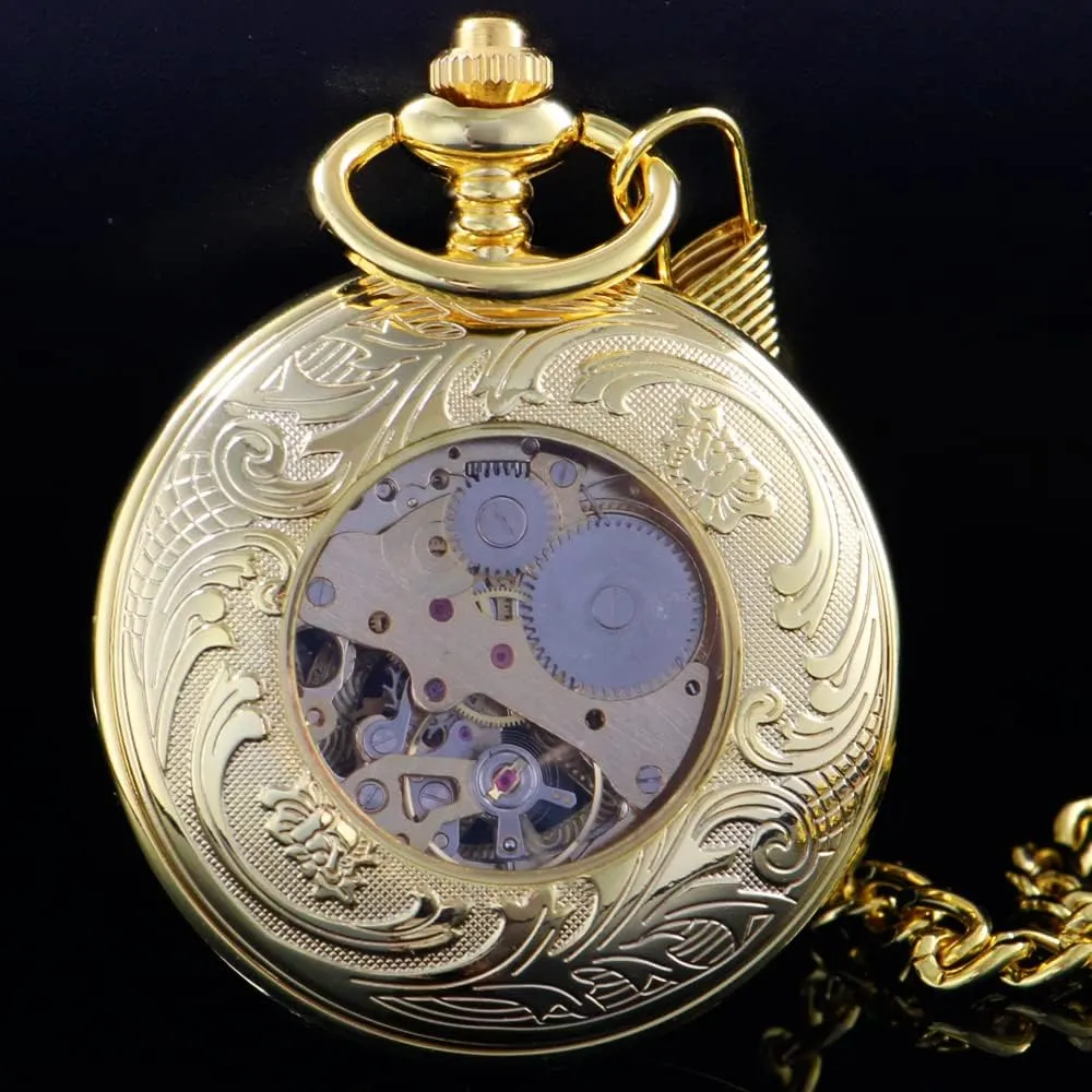 Dentily Hand Winding Hollow Roman Numerals Mechanical Pocket Watch Steampunk Mens Watches