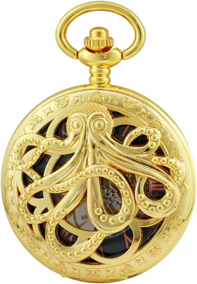 Dentily Hand Winding Hollow Roman Numerals Mechanical Pocket Watch Steampunk Mens Watches