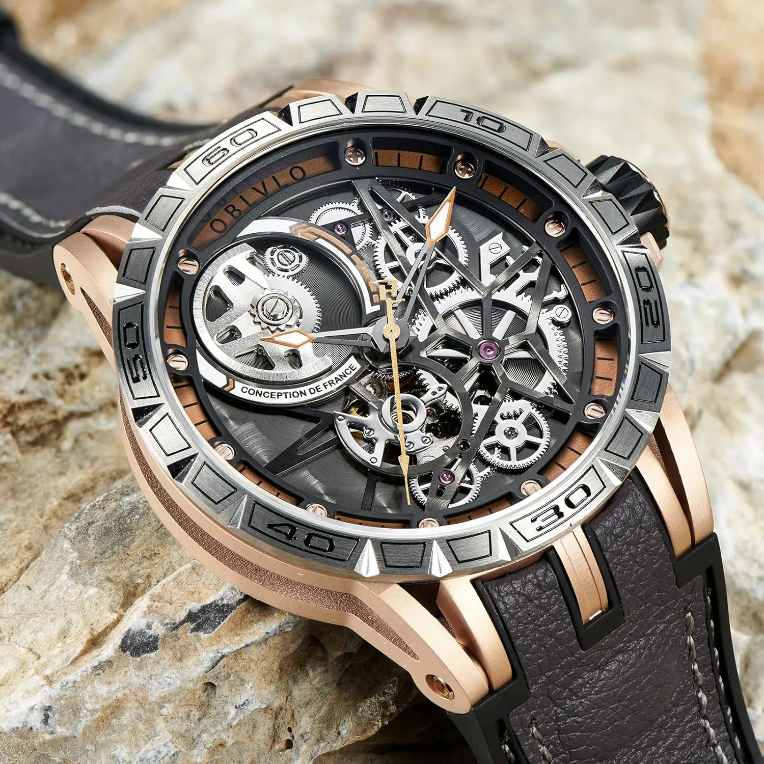 Designer Automatic Steel Watches Skeleton Dial Top Brand Luxury Wrist Watch Leather LM
