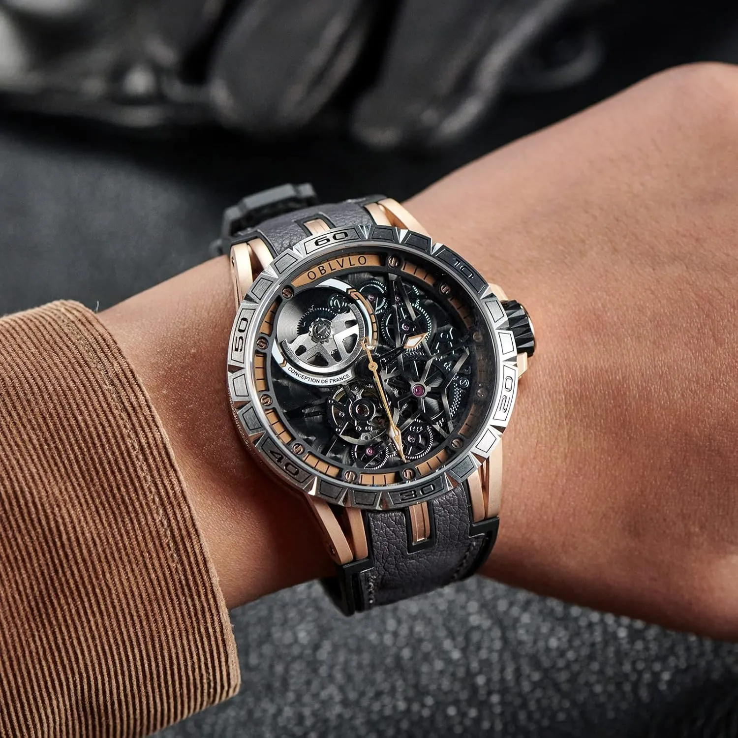 Designer Automatic Steel Watches Skeleton Dial Top Brand Luxury Wrist Watch Leather LM