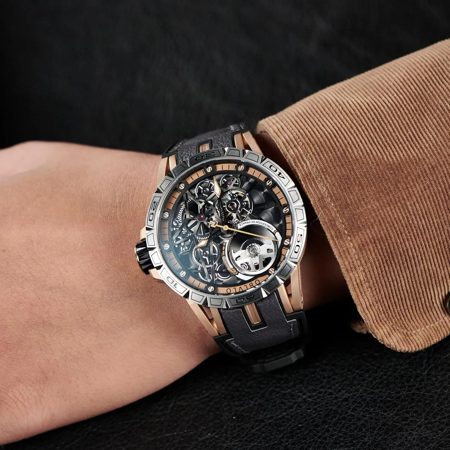 Designer Automatic Steel Watches Skeleton Dial Top Brand Luxury Wrist Watch Leather LM