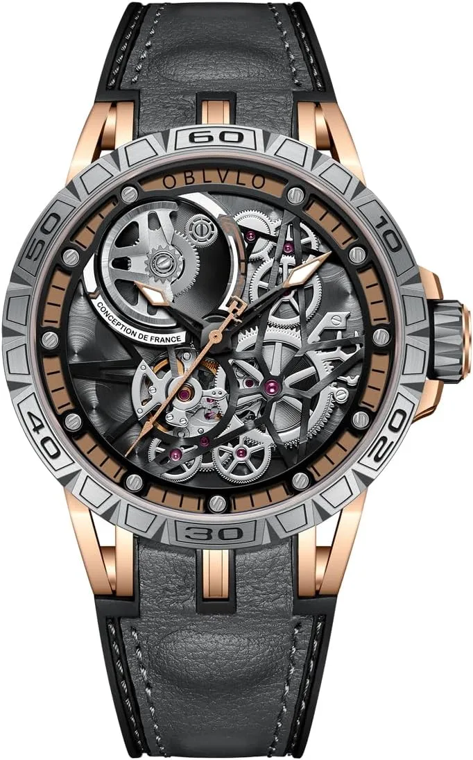 Designer Automatic Steel Watches Skeleton Dial Top Brand Luxury Wrist Watch Leather LM