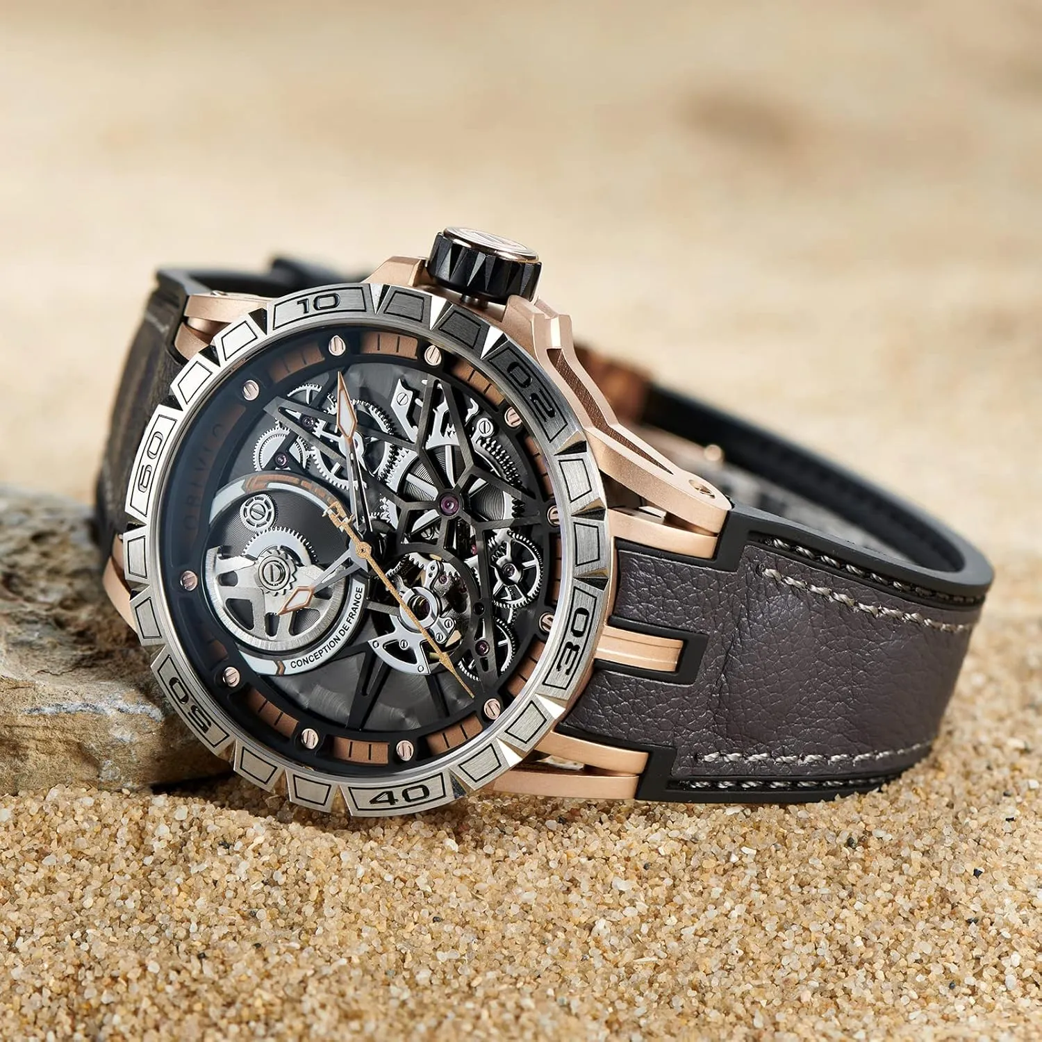 Designer Automatic Steel Watches Skeleton Dial Top Brand Luxury Wrist Watch Leather LM