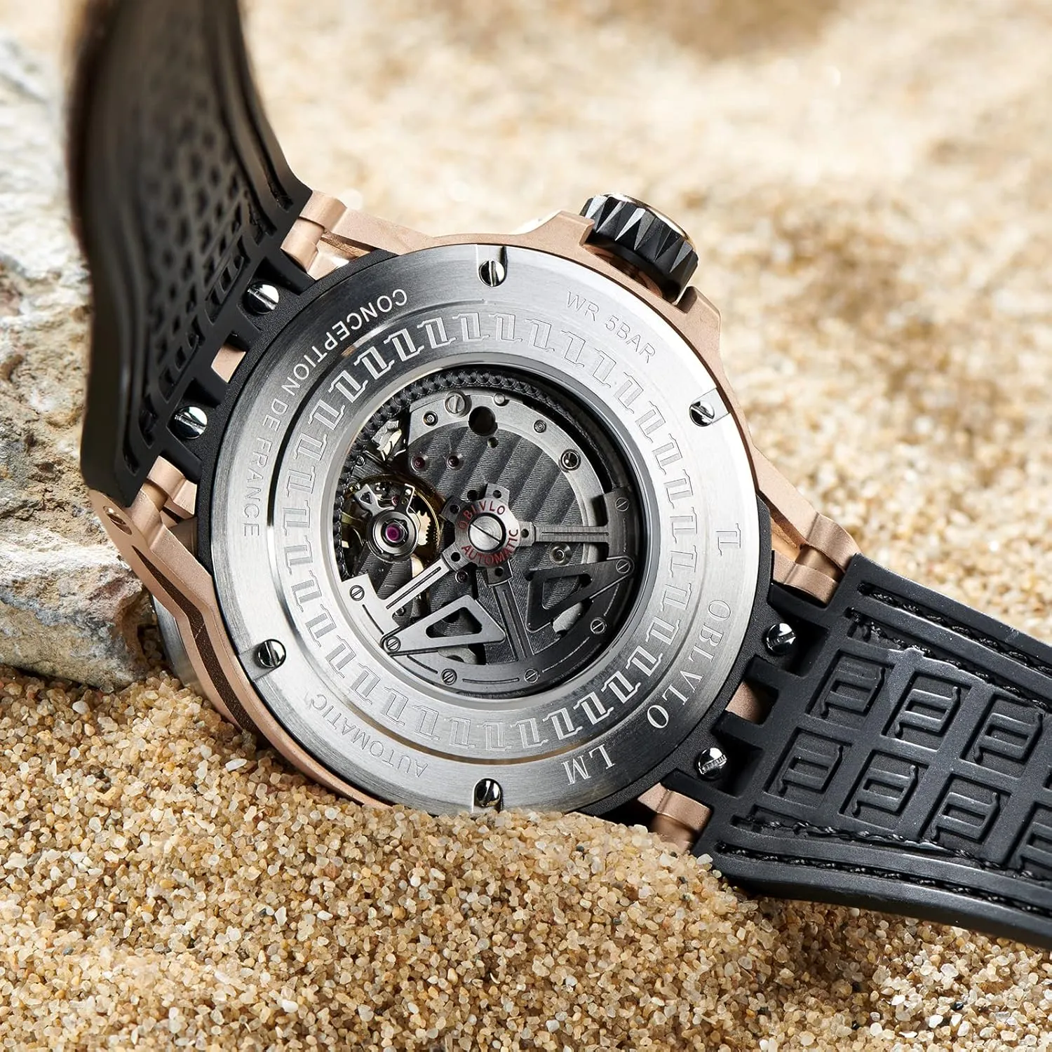 Designer Automatic Steel Watches Skeleton Dial Top Brand Luxury Wrist Watch Leather LM