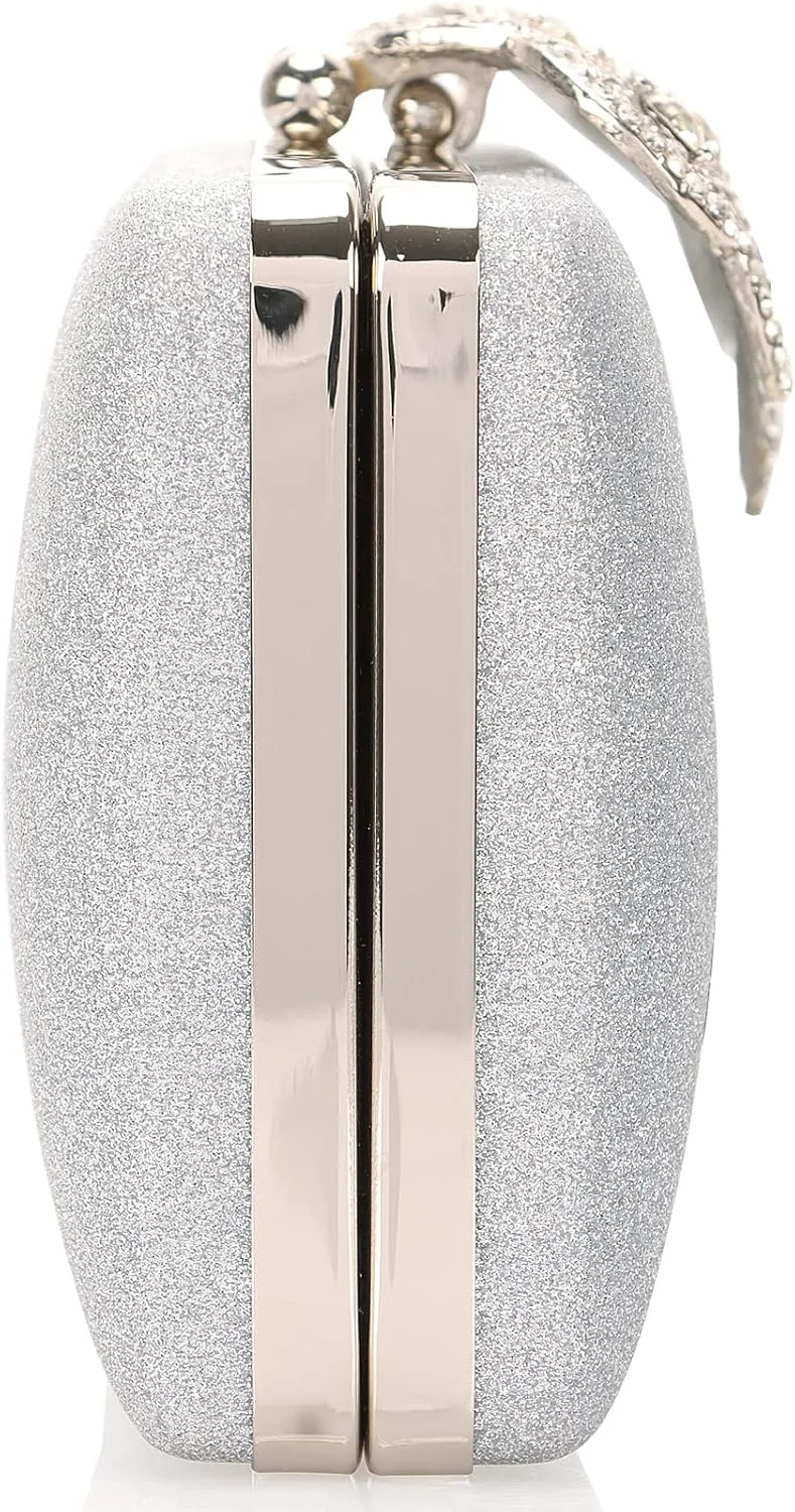 Dexmay Rhinestone Clutch Bag with Crystal Crown Clasp Women Evening Handbag Formal Party Purse