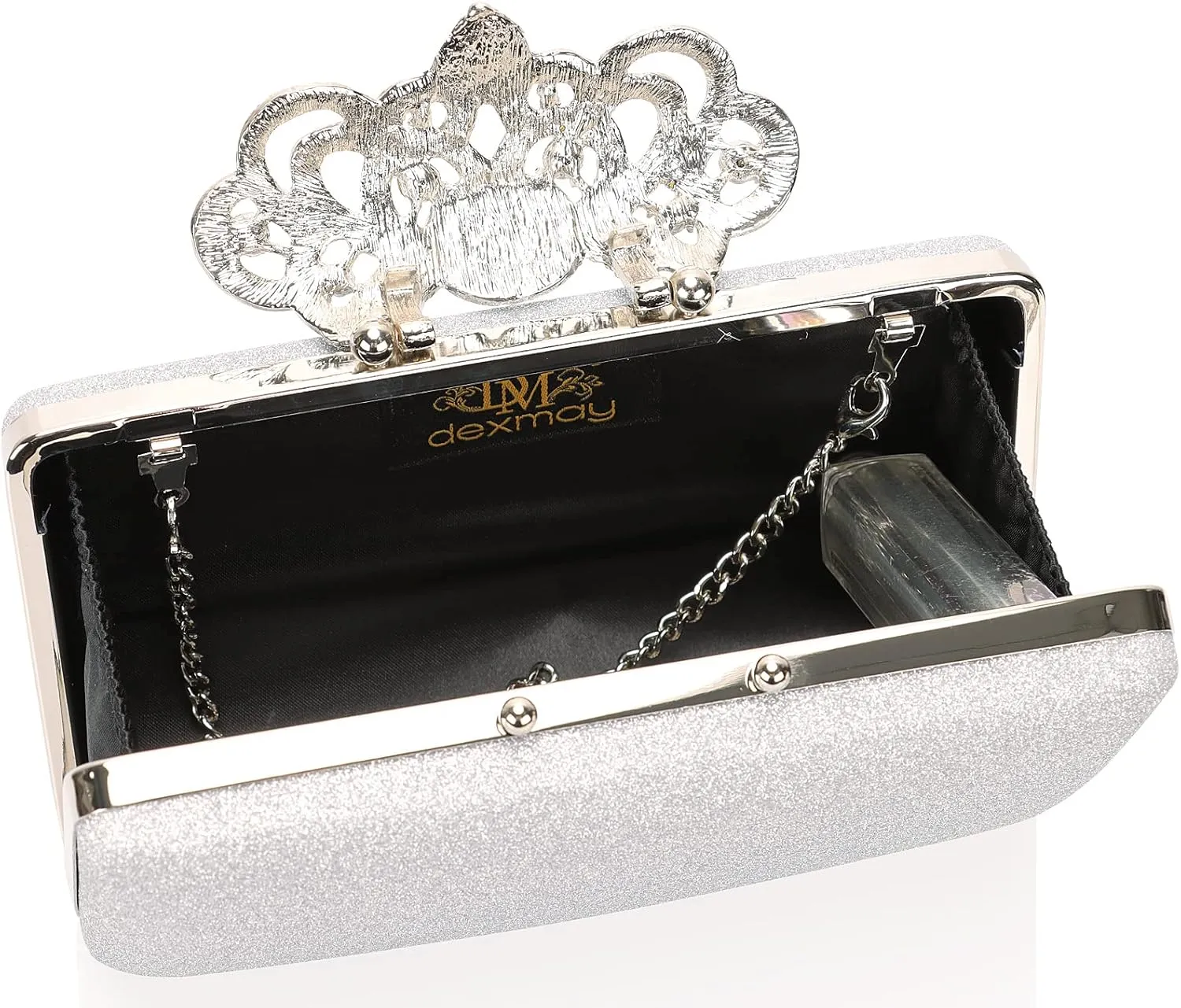 Dexmay Rhinestone Clutch Bag with Crystal Crown Clasp Women Evening Handbag Formal Party Purse