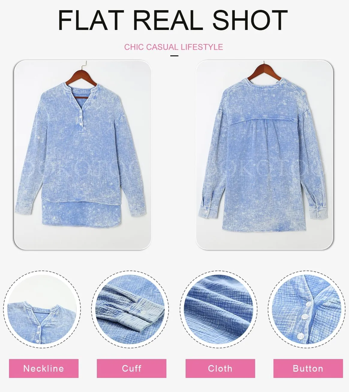 Dokotoo Womens Casual Button V Neck Long Sleeve Shirts Oversized Solid Blouses Tops