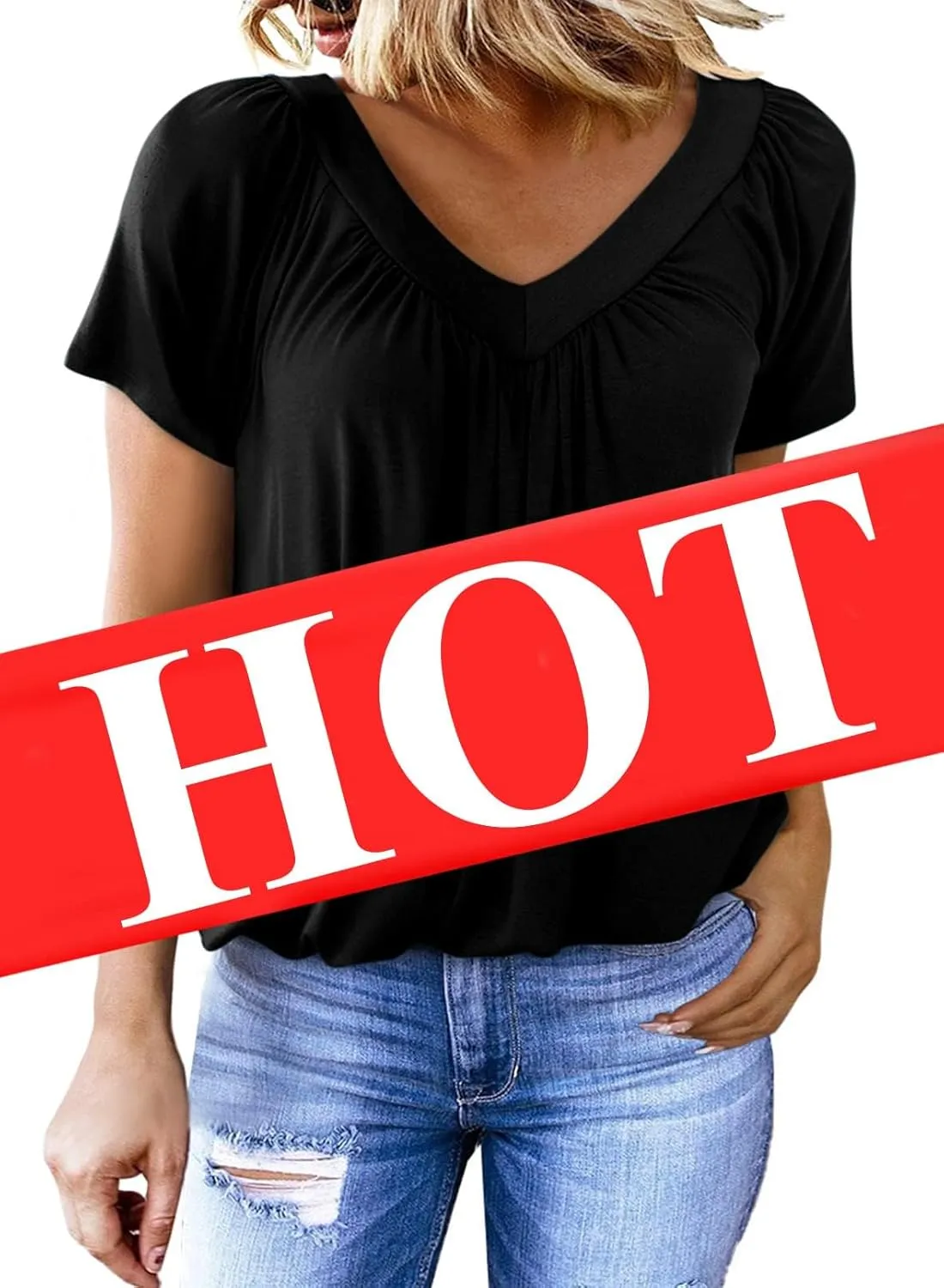 Dokotoo Women's Casual Summer T Shirts Short Sleeve V Neck Tops Tshirts