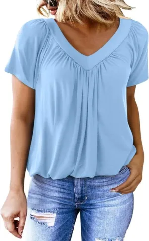 Dokotoo Women's Casual Summer T Shirts Short Sleeve V Neck Tops Tshirts