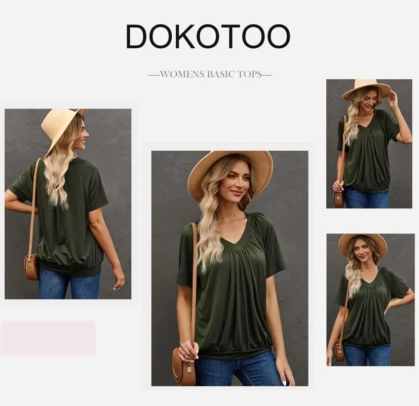 Dokotoo Women's Casual Summer T Shirts Short Sleeve V Neck Tops Tshirts