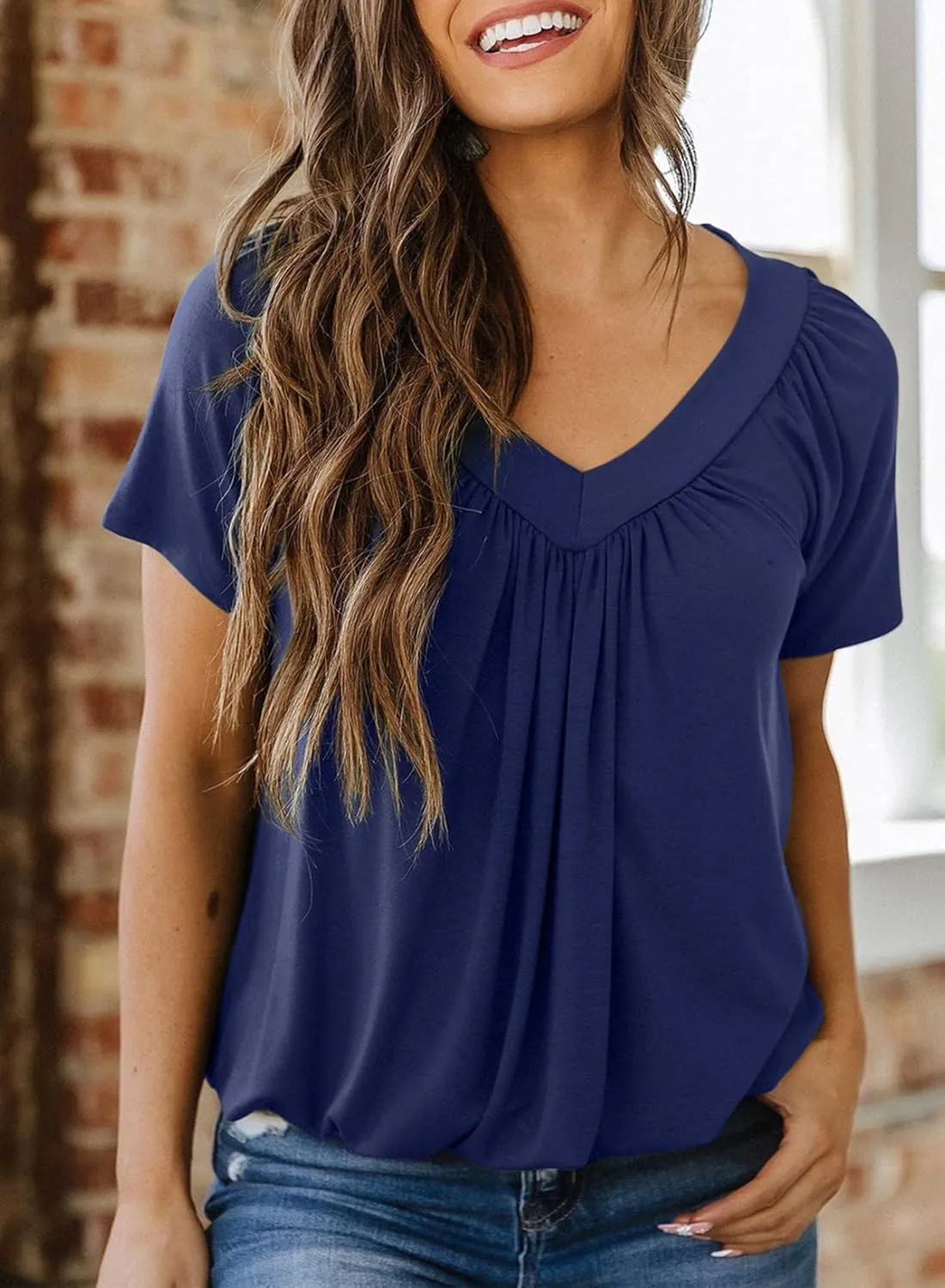 Dokotoo Women's Casual Summer T Shirts Short Sleeve V Neck Tops Tshirts