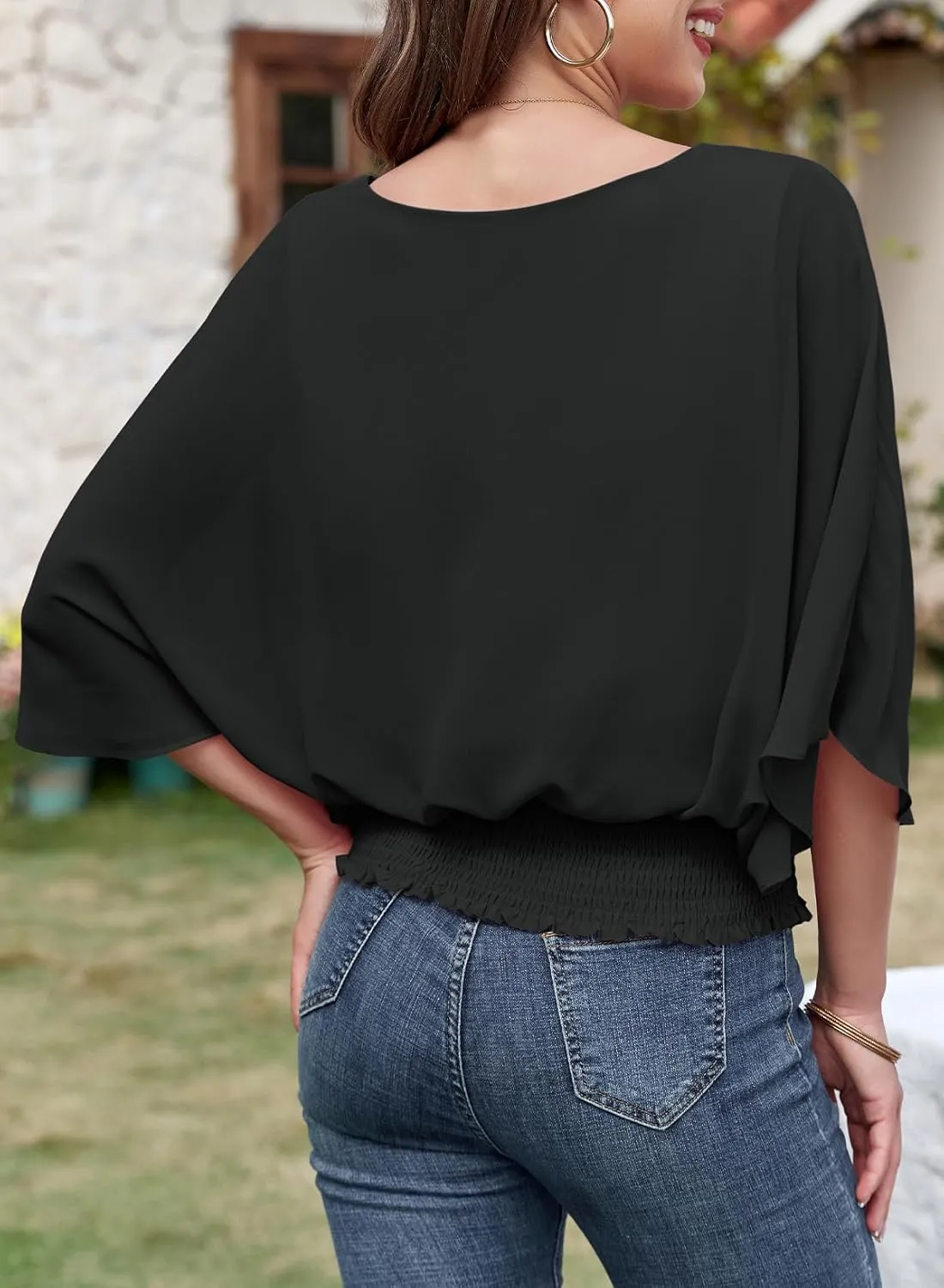 Dokotoo Womens Tops Dressy Casual 3/4 Sleeve Tops Crewneck Business Casual Chiffon Blouses