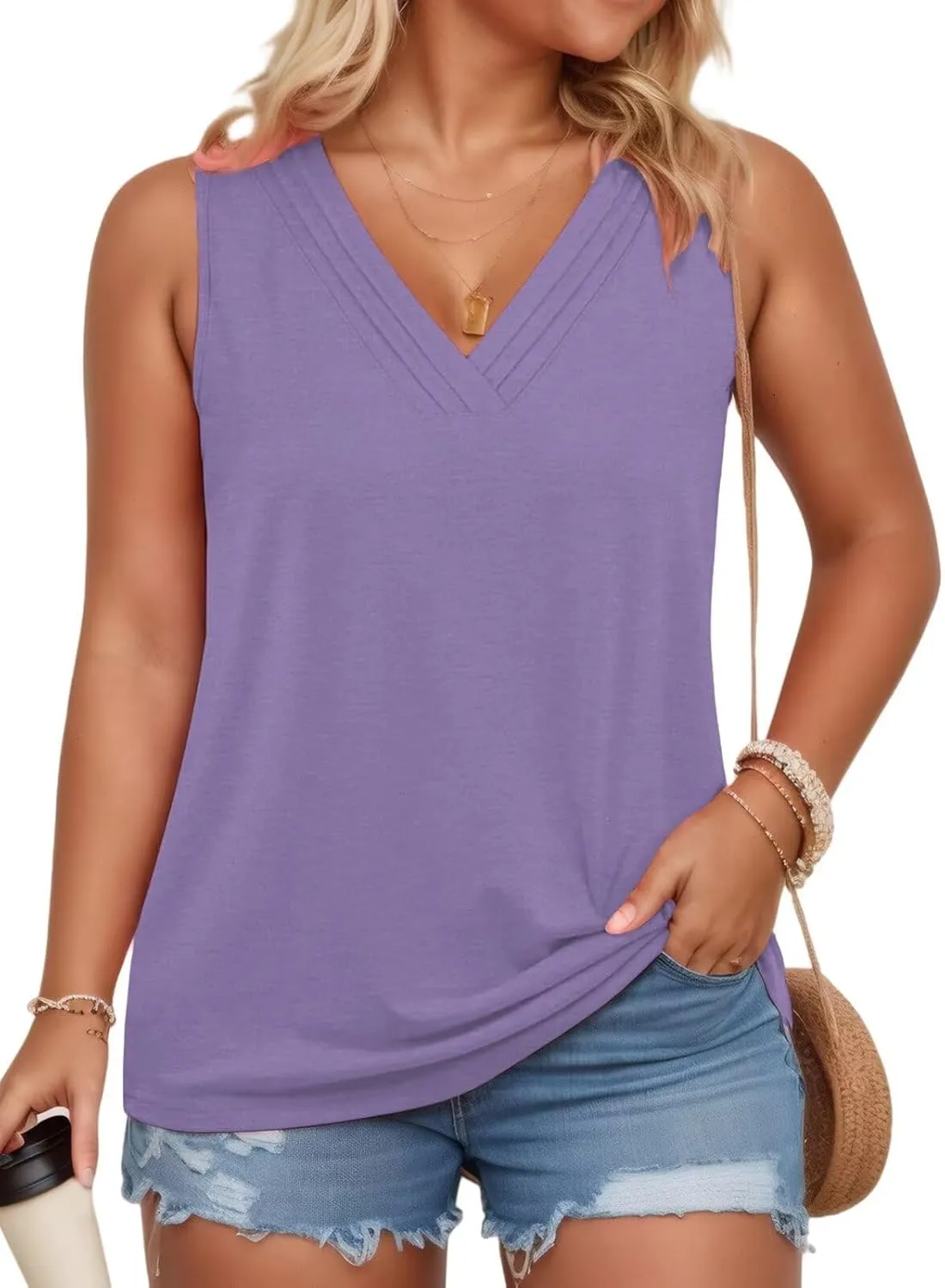 DOLNINE Women's Plus Size Tank Tops V Neck Sleeveless Shirts Casual Summer Fashion Tunic Blouses