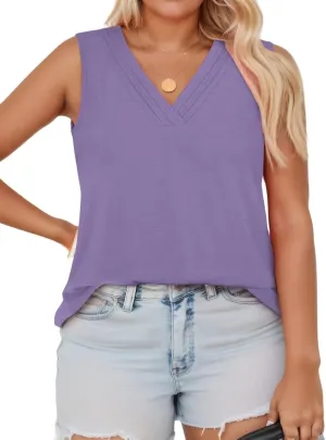 DOLNINE Women's Plus Size Tank Tops V Neck Sleeveless Shirts Casual Summer Fashion Tunic Blouses