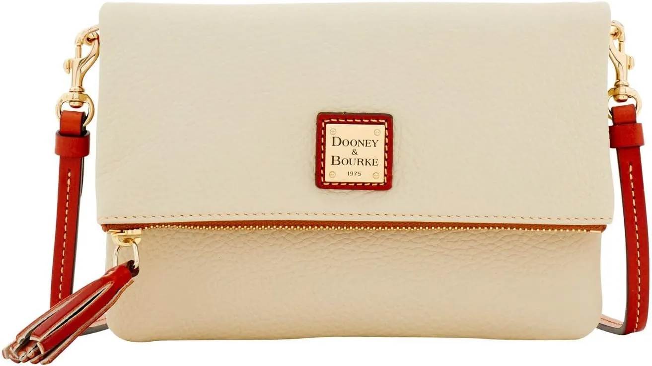 Dooney & Bourke Women's Foldover Zip Crossbody in Pebble Grain Leather, Small Sized Handbag with Adjustable Shoulder Strap, Bone