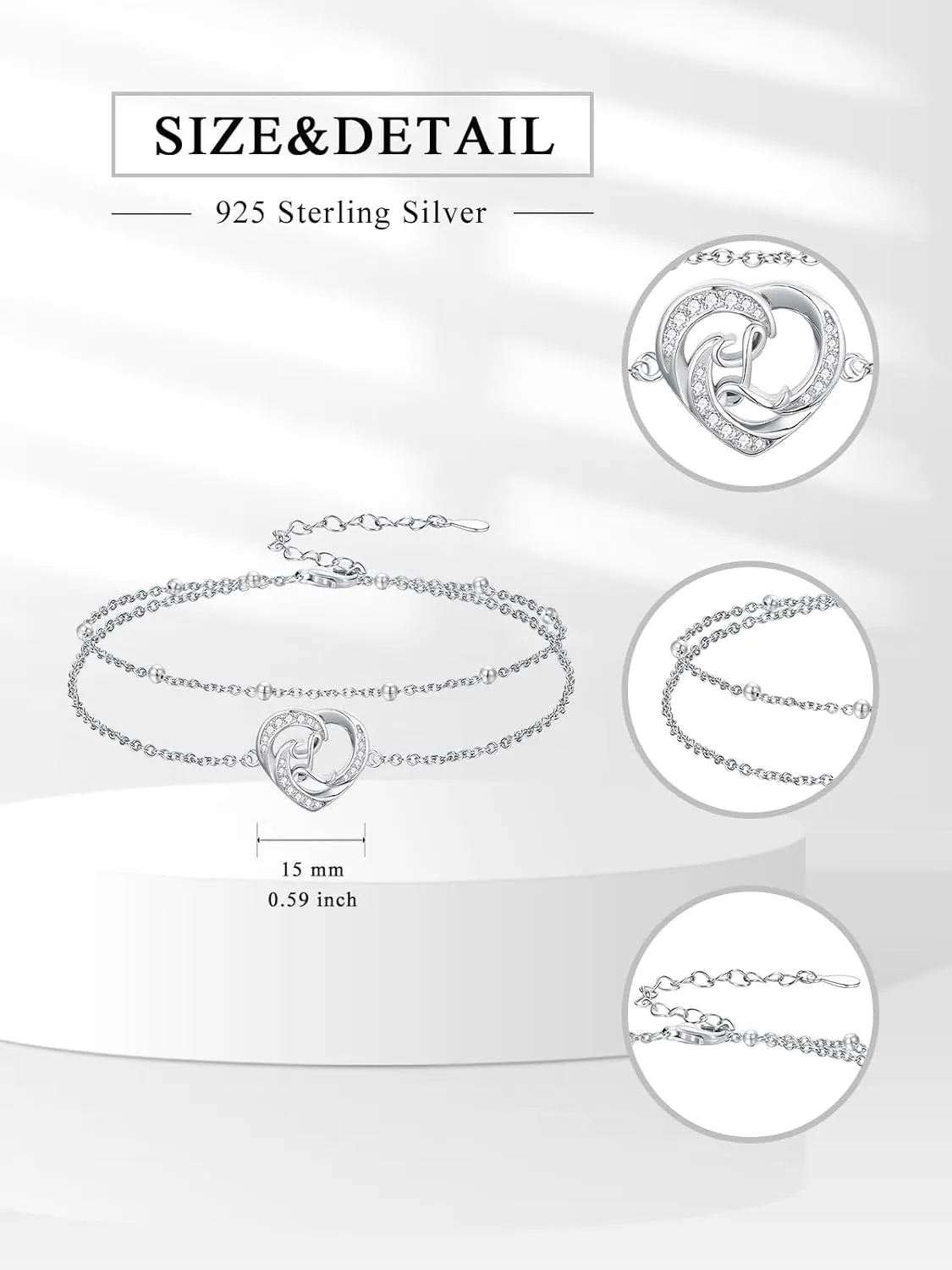 Dorunmo Initial Anklet 925 Sterling Silver Letter A-Z Layered Heart Anklet Beach Jewelry Birthday Gifts for Women