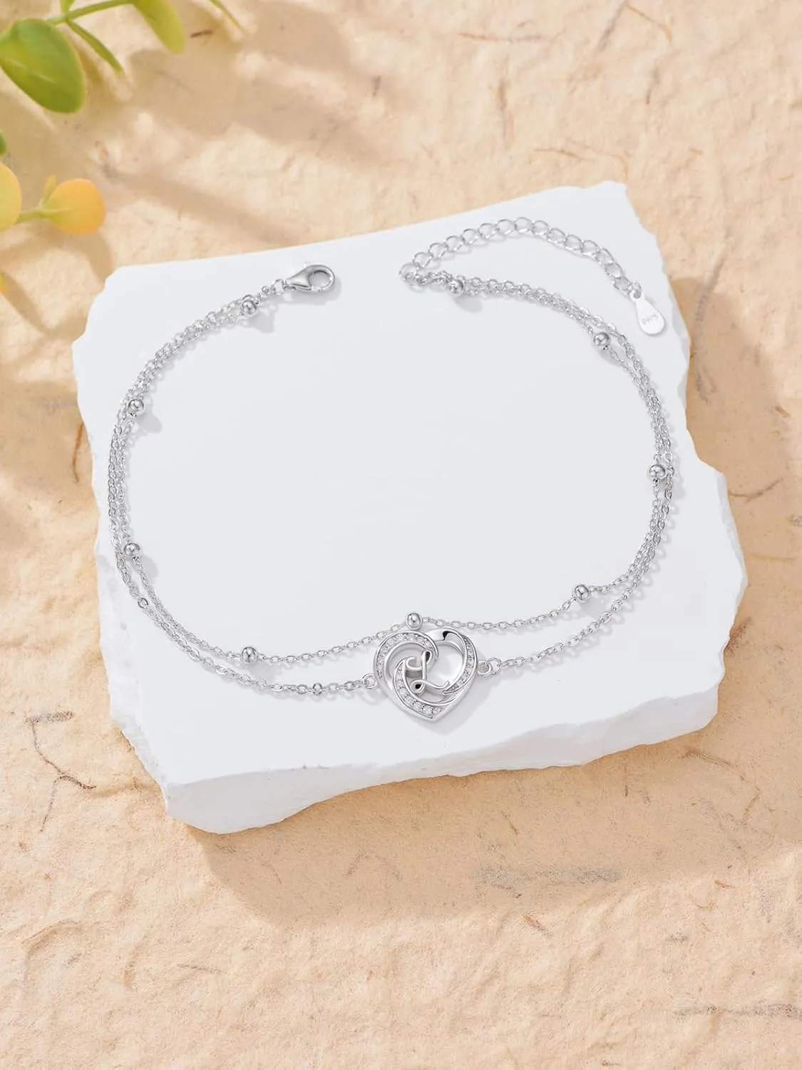 Dorunmo Initial Anklet 925 Sterling Silver Letter A-Z Layered Heart Anklet Beach Jewelry Birthday Gifts for Women