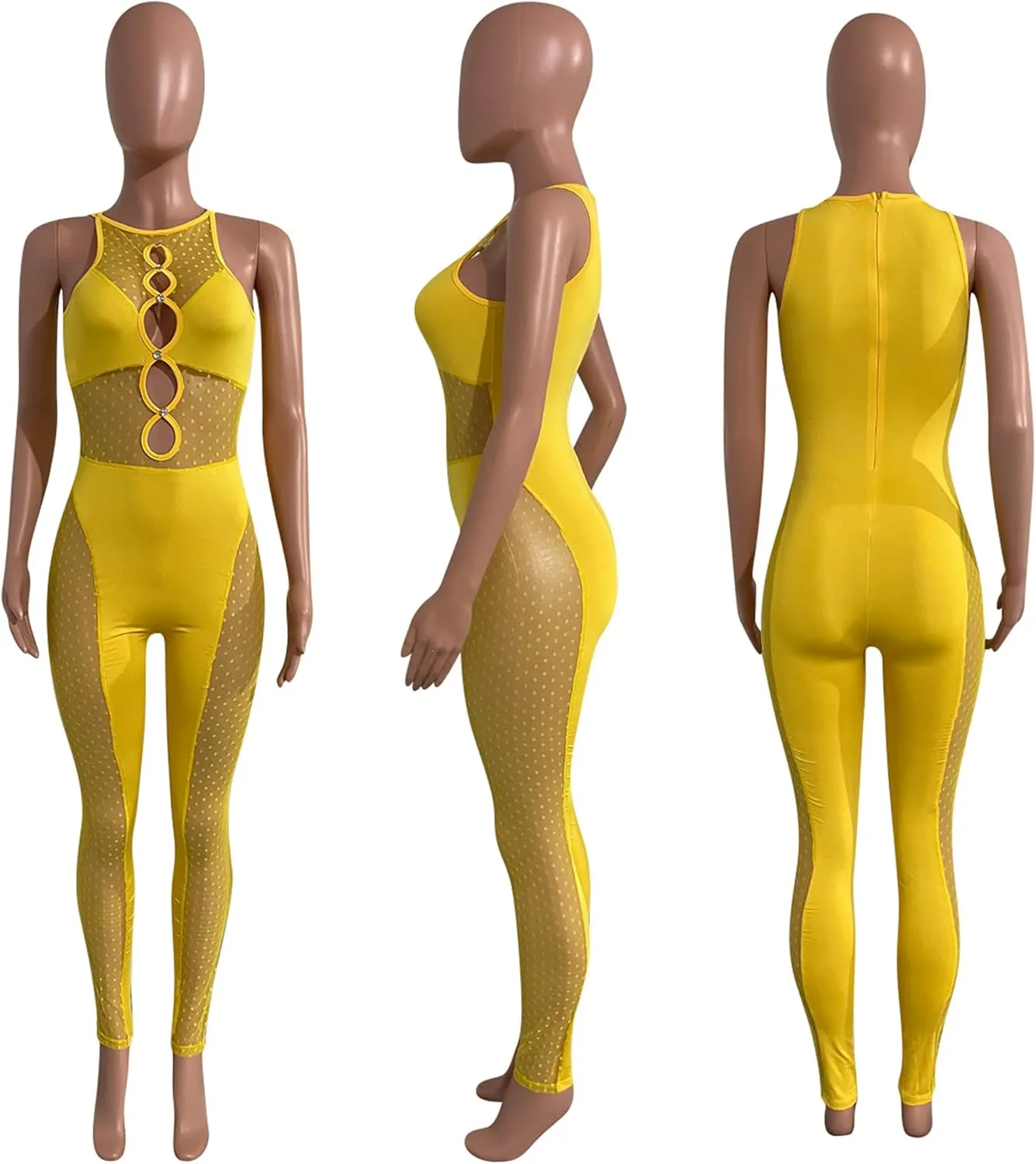 Doweha Sexy Mesh Short Jumpsuits for Women Summer Sleeveless Bodycon Party Club Romper Glitter Rhinestone Up Polka Dot Outfit