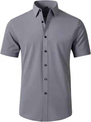 Dress Shirts for Men,Men's Summer Short Sleeve Button Down Business Work Blouses Regular Fit Wrinkle-Resistant Shirt Gray