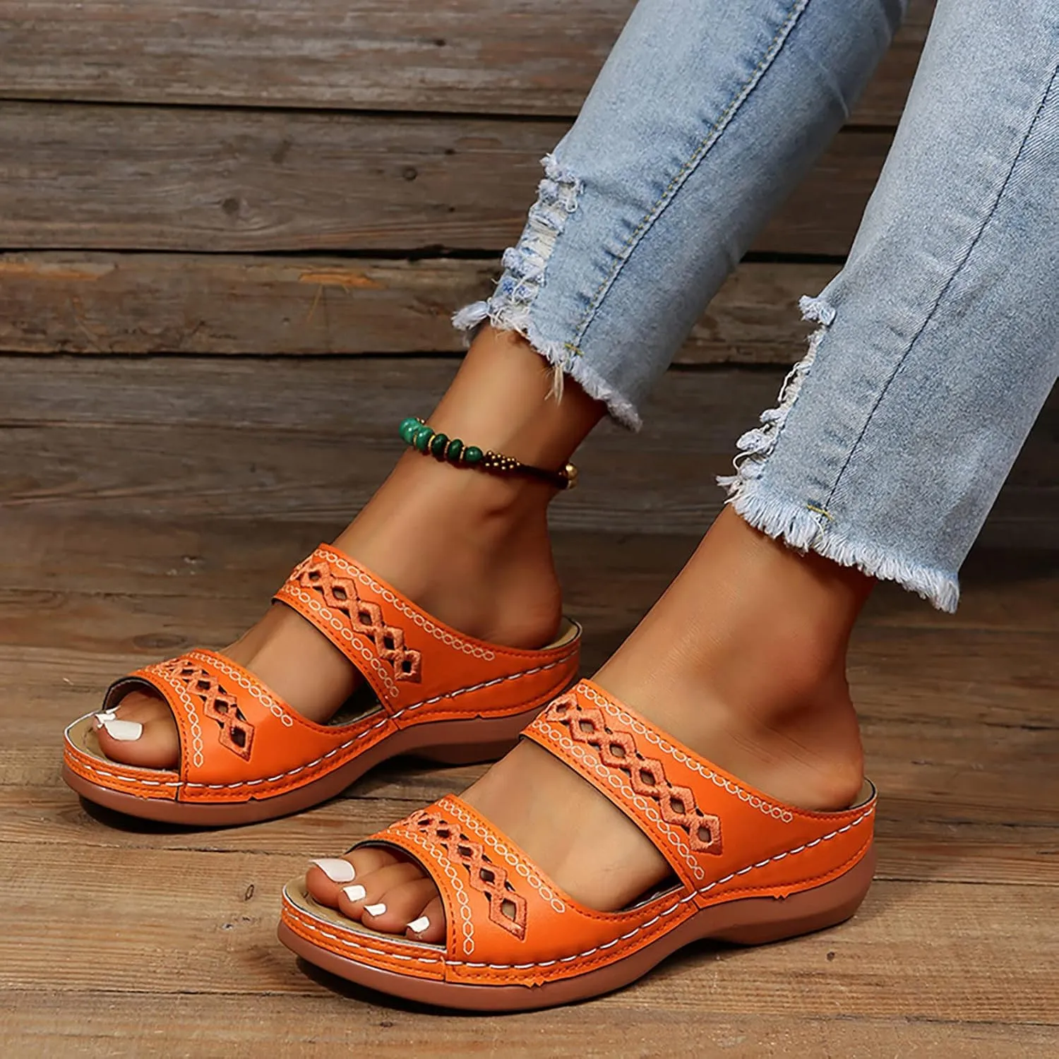 Eduavar Sandals for Women Casual Summer, Orthopedic Sandals for Women Comfortable Open Toe Sandals Casual Beach Slippers