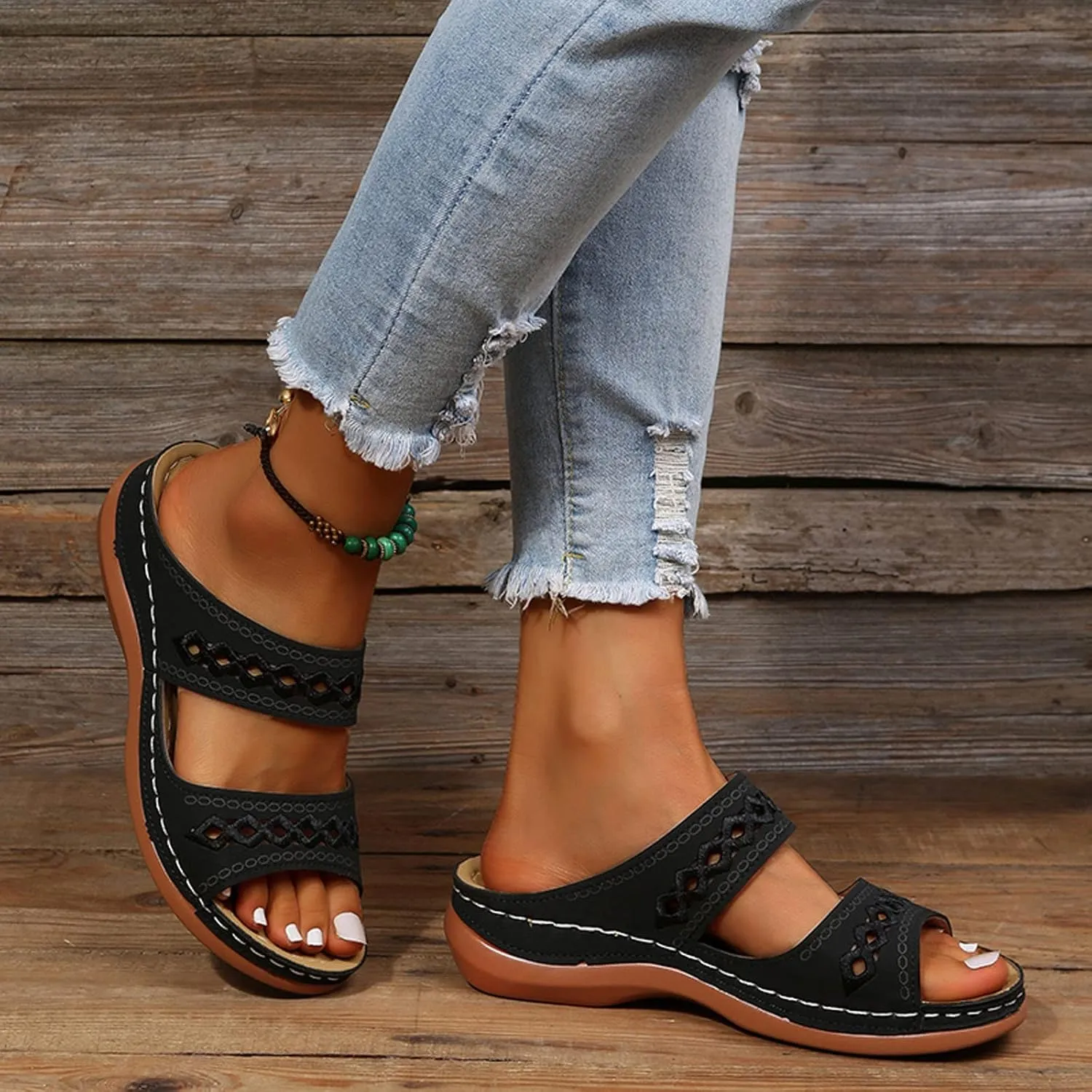 Eduavar Sandals for Women Casual Summer, Orthopedic Sandals for Women Comfortable Open Toe Sandals Casual Beach Slippers