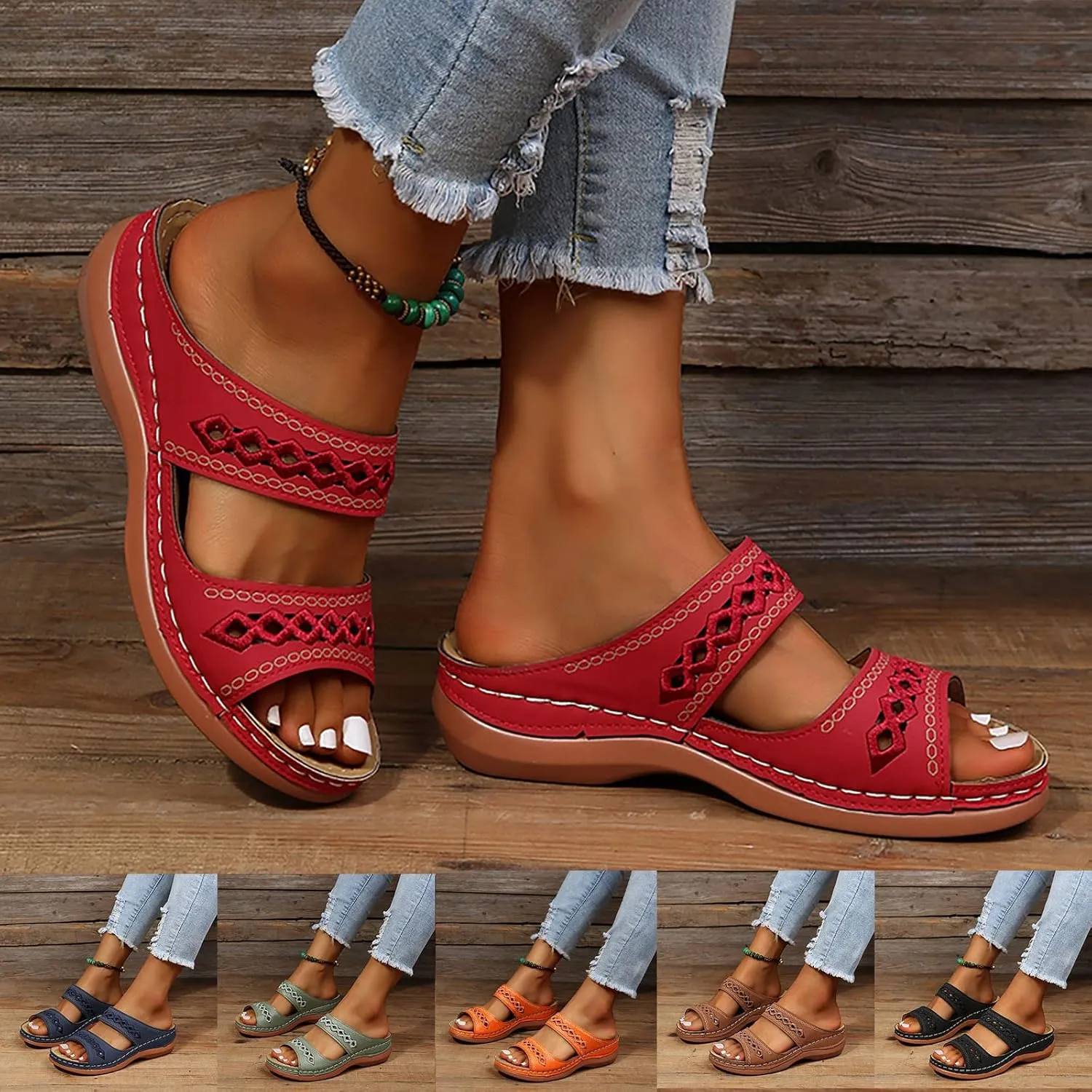 Eduavar Sandals for Women Casual Summer, Orthopedic Sandals for Women Comfortable Open Toe Sandals Casual Beach Slippers