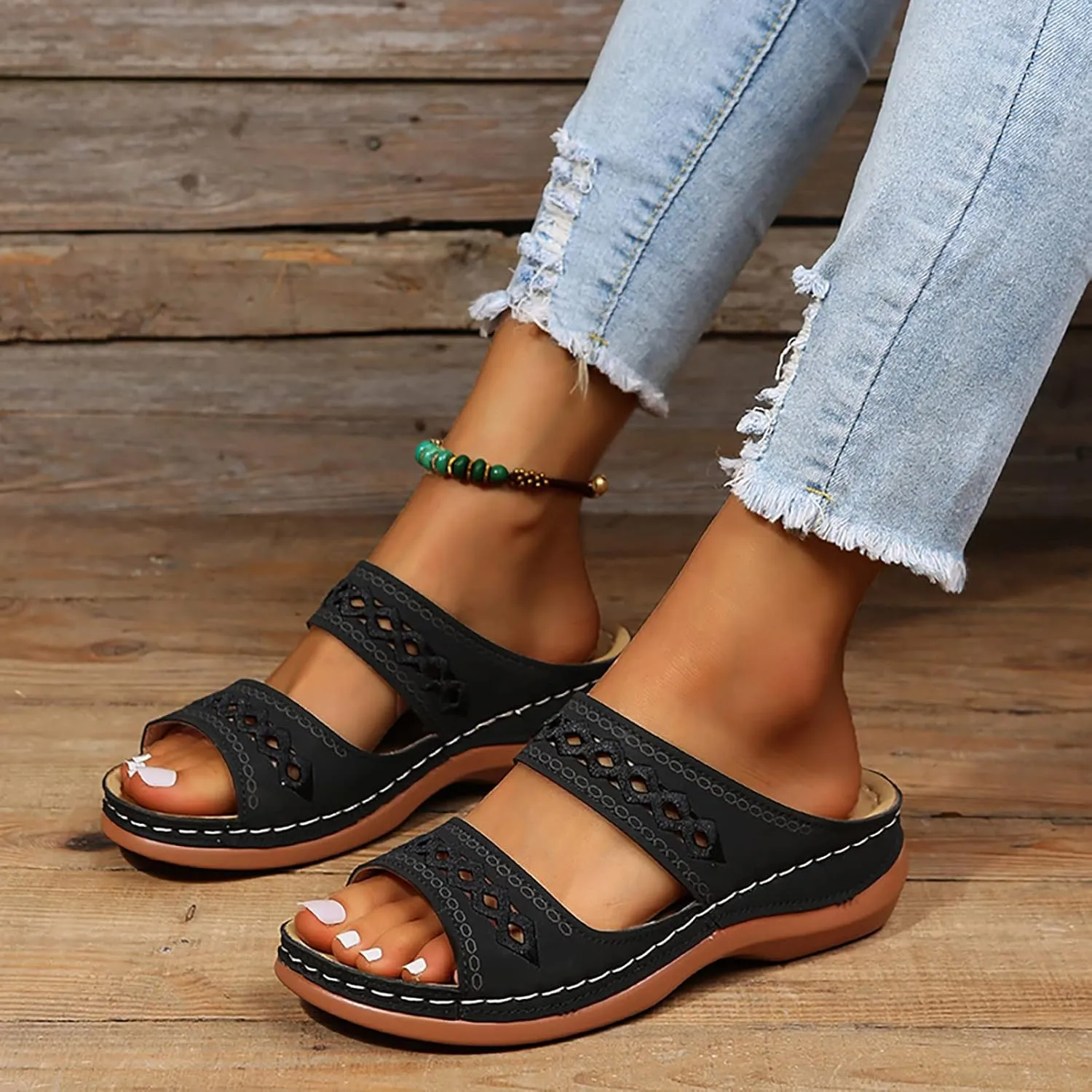 Eduavar Sandals for Women Casual Summer, Orthopedic Sandals for Women Comfortable Open Toe Sandals Casual Beach Slippers